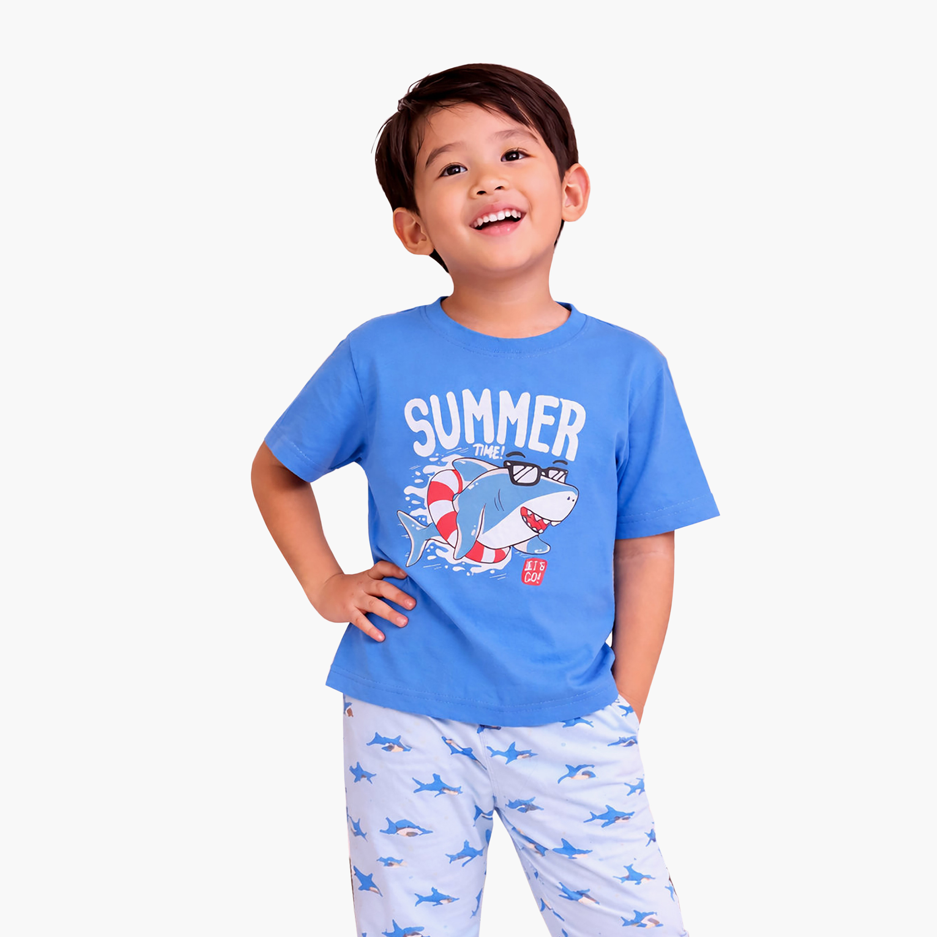 طقم تي شيرت قطني وبيجامة بطبعة صيفية من فيكتور آند جين-girls-clothing-nightwear-image-2