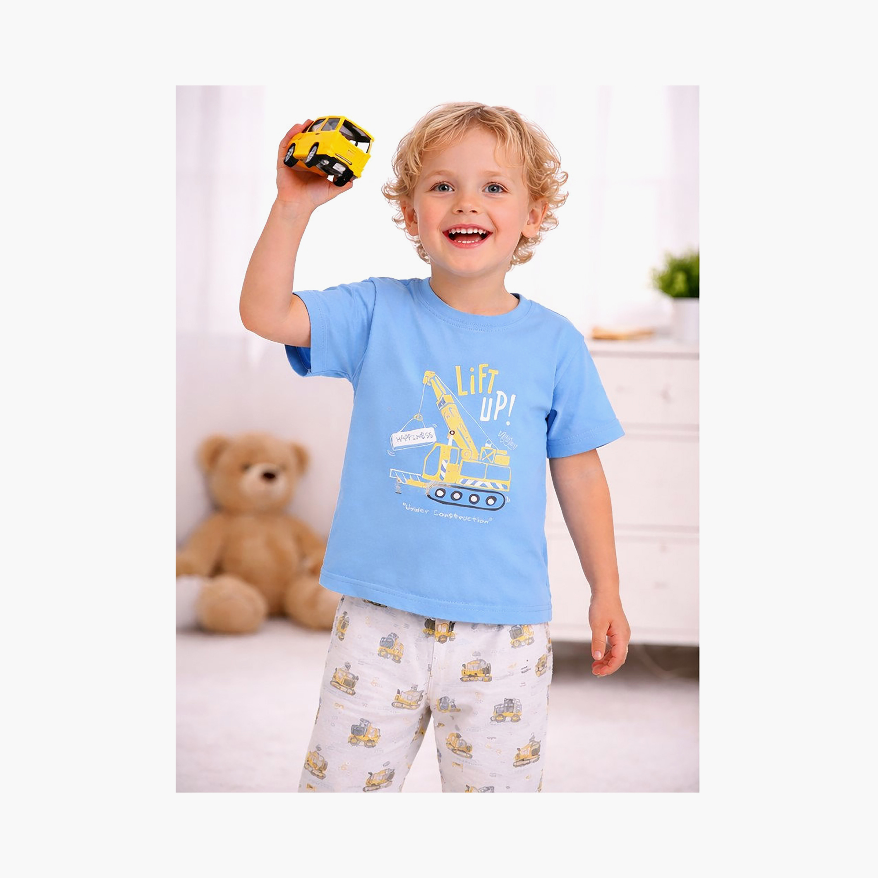 Victor and Jane Construction Printed Cotton T-Shirt & Pajama Set-baby-girls-clothing-nightwear-pyjamasets-image-4