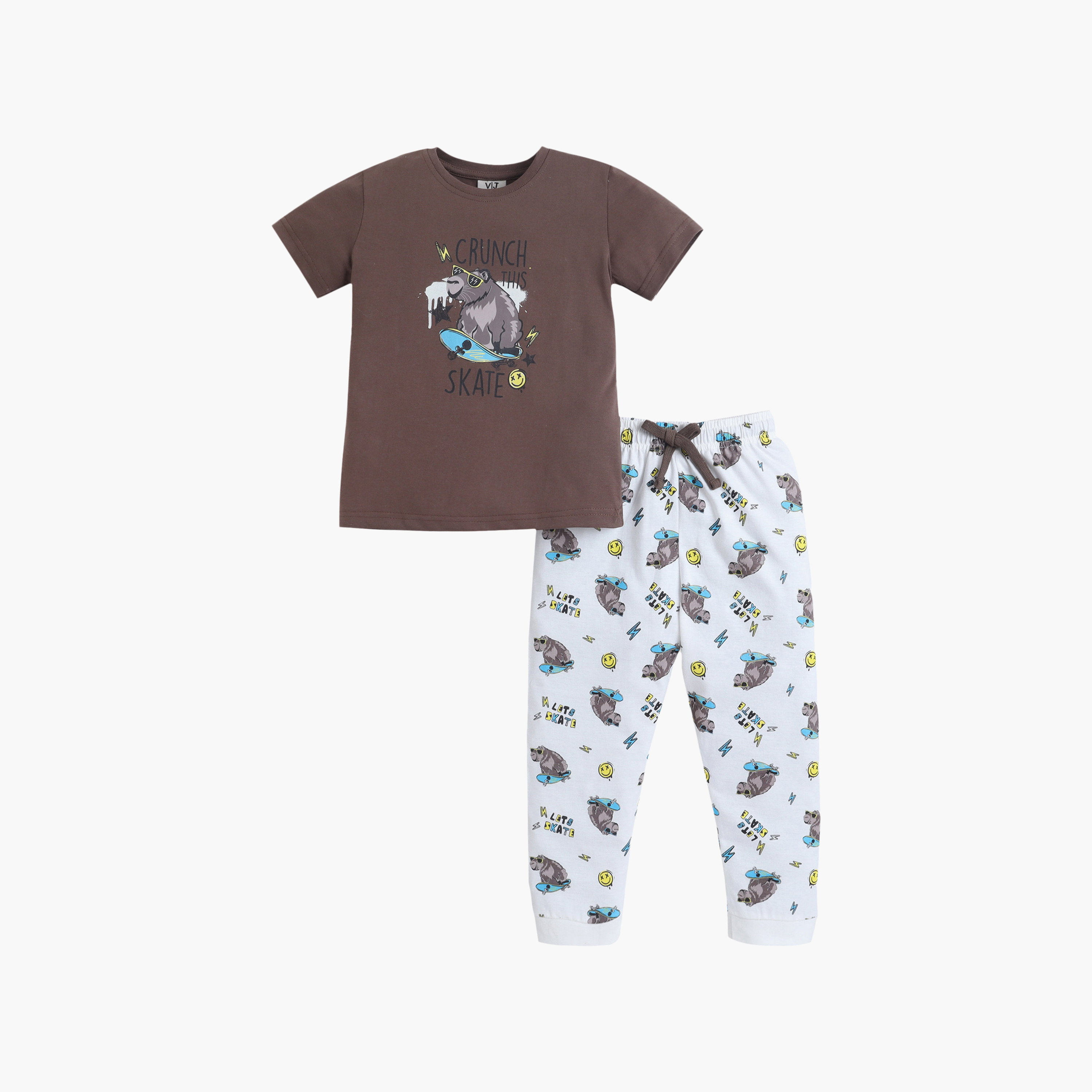 Victor and Jane Bear Skate Graphic Cotton T-Shirt & Pajama Set-boys-clothing-setsandcoords-image-1