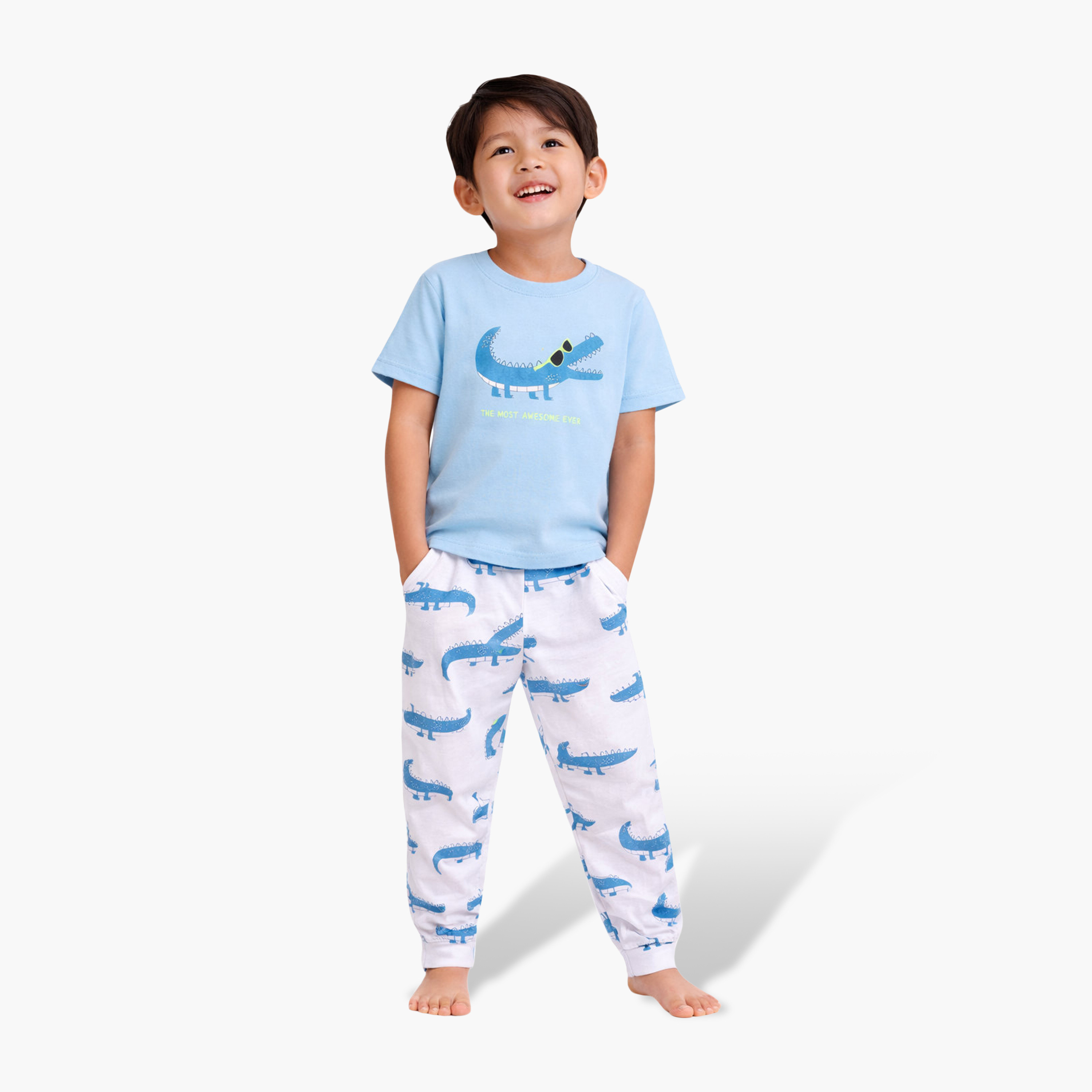 طقم تي شيرت قطني وبيجامة بطبعة تمساح من فيكتور آند جين-baby-boys-clothing-nightwear-pyjamasets-image-1
