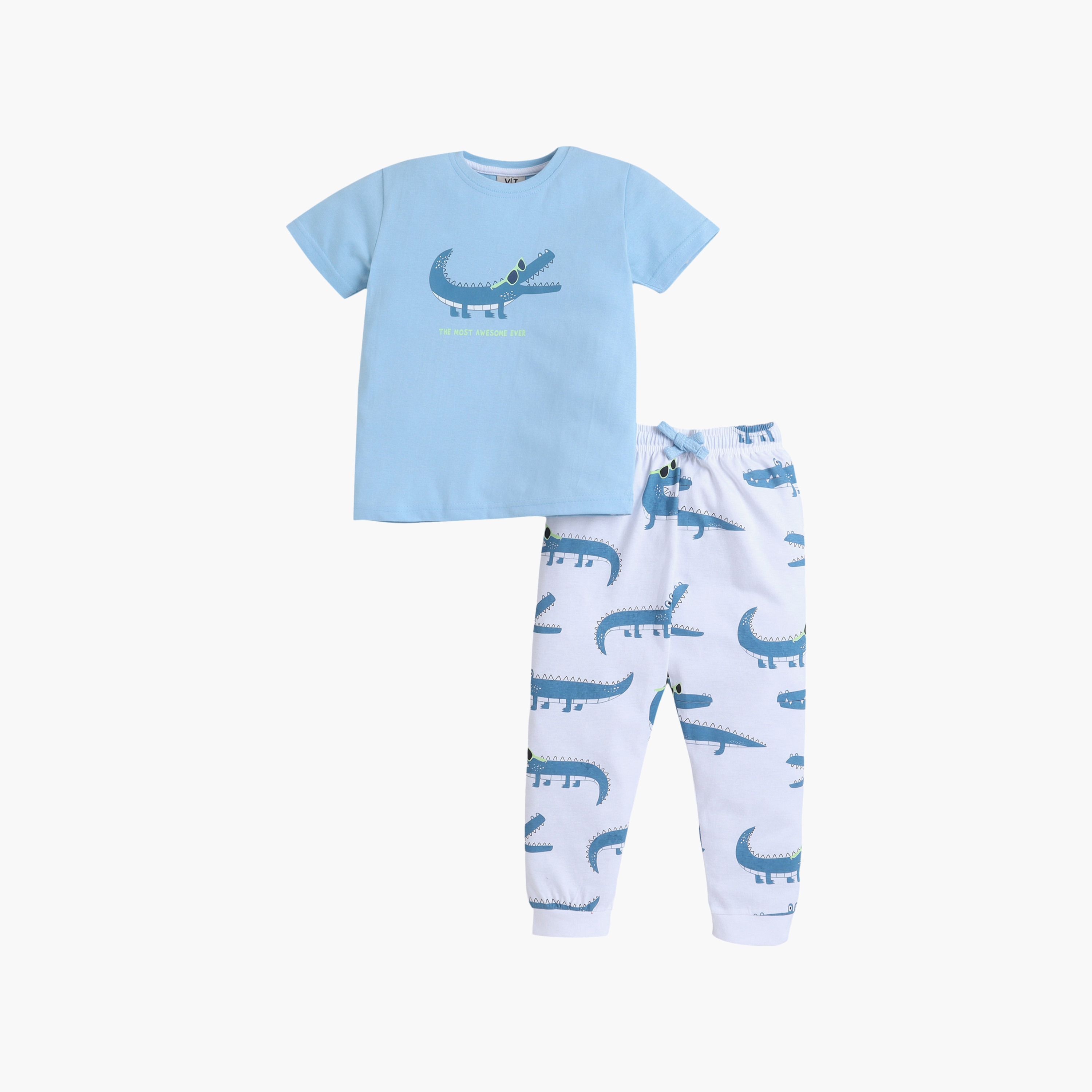 Victor and Jane Crocodile Printed Cotton T-Shirt & Pajama Set-baby-boys-clothing-nightwear-pyjamasets-image-2