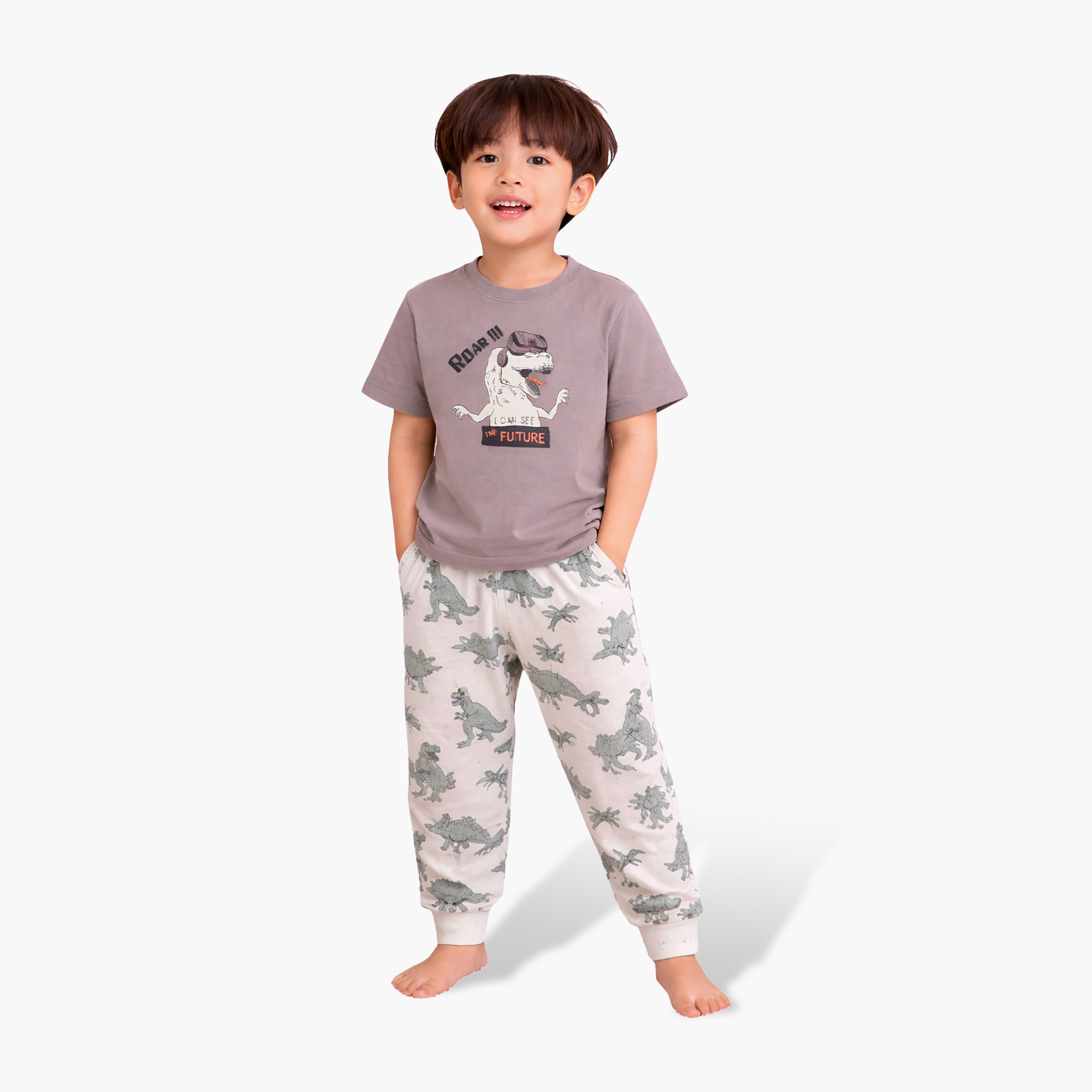 Victor and Jane Dino Graphic Cotton T-Shirt & Pajama Set-baby-boys-clothing-nightwear-pyjamasets-image-1