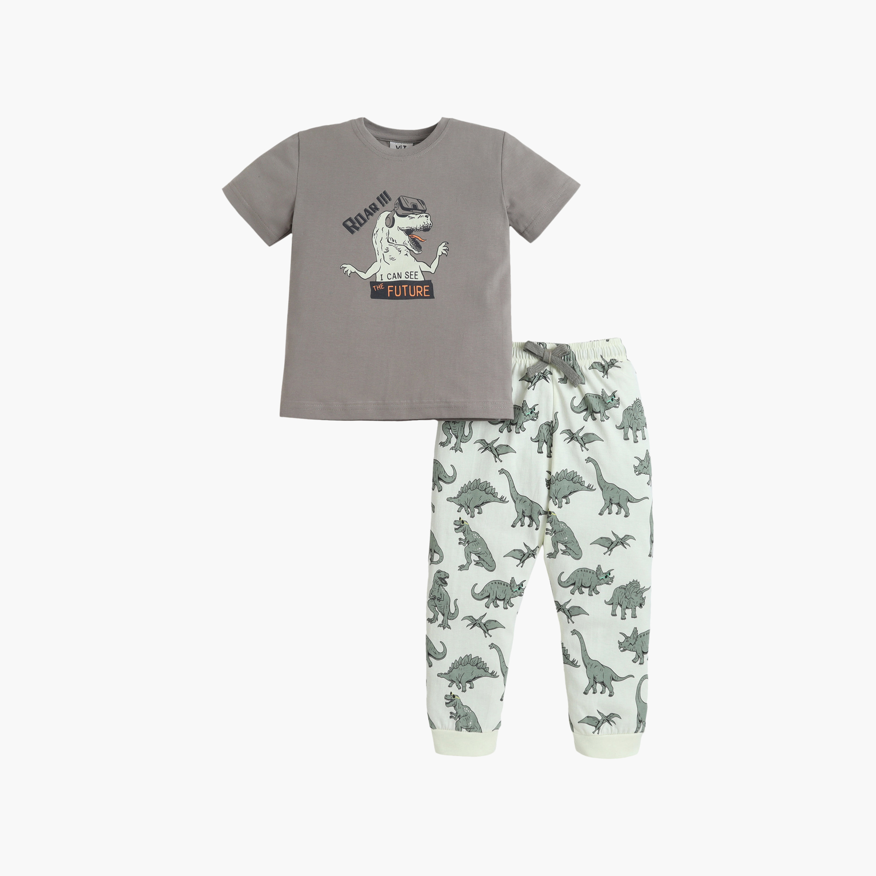طقم تي شيرت قطني وبيجامة برسومات ديناصور من فيكتور آند جين-baby-boys-clothing-nightwear-pyjamasets-image-2