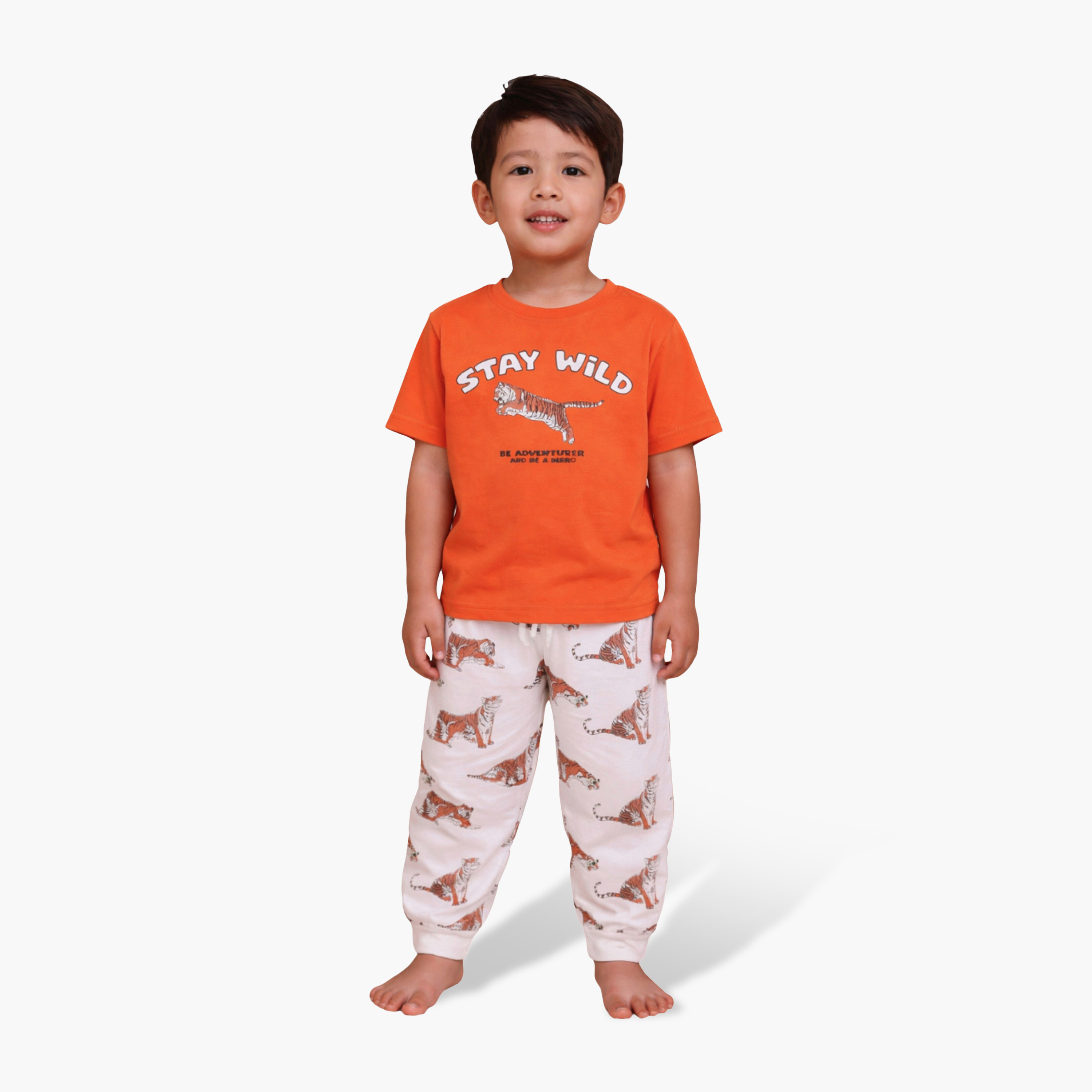 Victor and Jane Stay Wild Tiger Printed Cotton T-Shirt & Pajama Set-baby-boys-clothing-nightwear-pyjamasets-image-1
