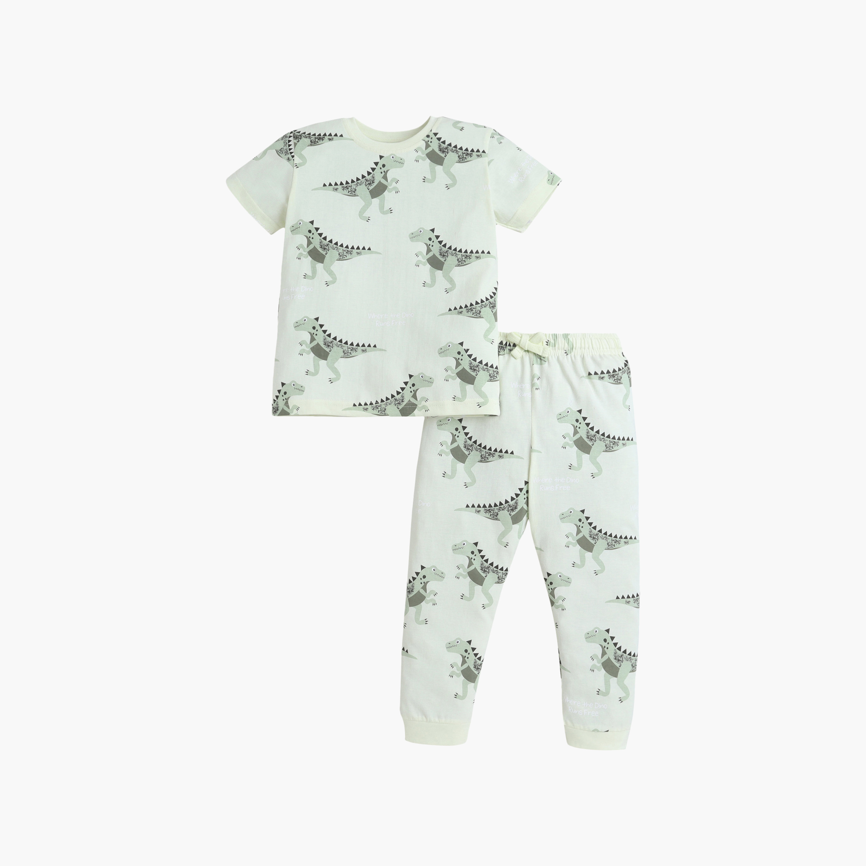 Victor and Jane All-Over Dino Printed Cotton T-Shirt & Pajama Set-baby-boys-clothing-nightwear-pyjamasets-image-1