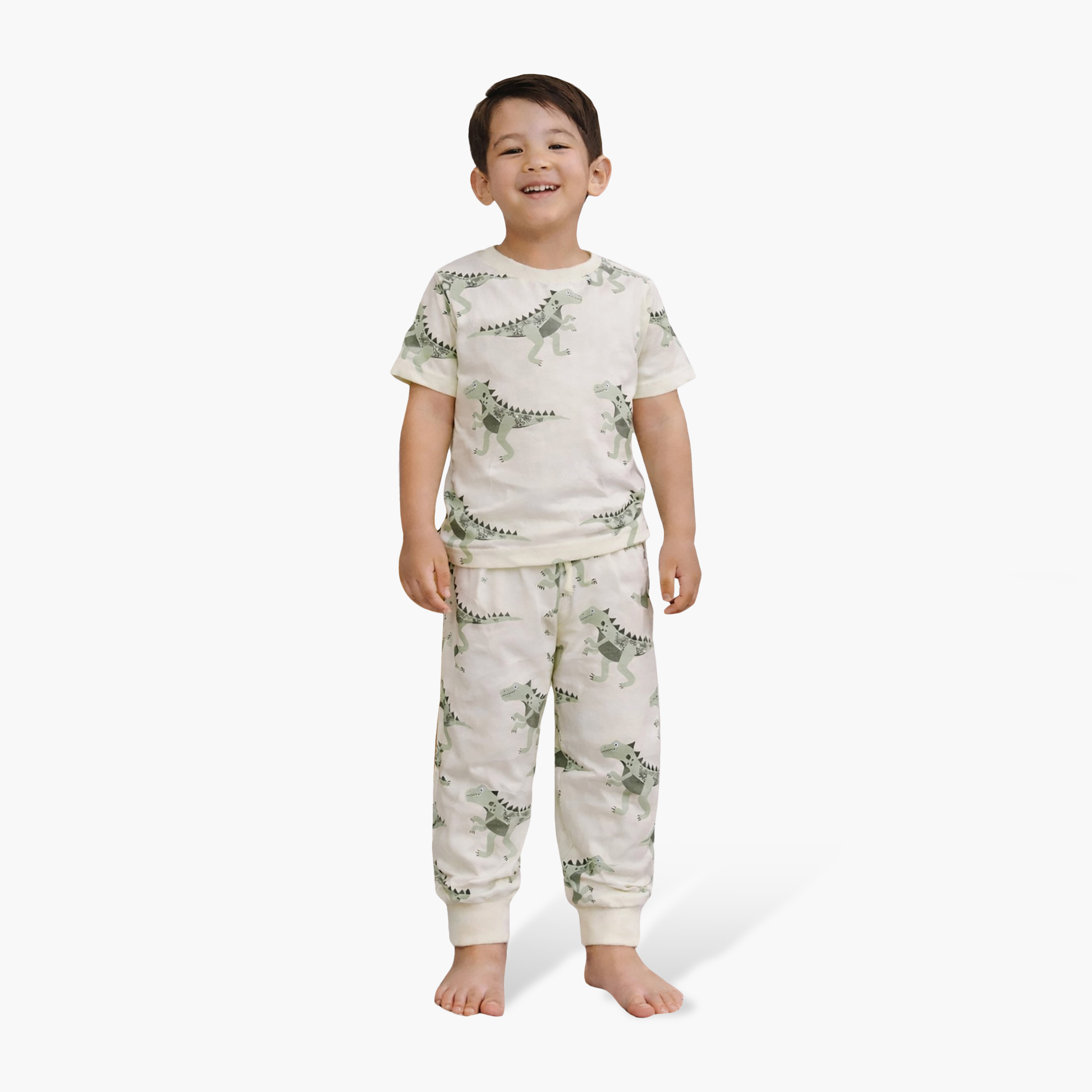Victor and Jane All-Over Dino Printed Cotton T-Shirt & Pajama Set-baby-boys-clothing-nightwear-pyjamasets-image-2