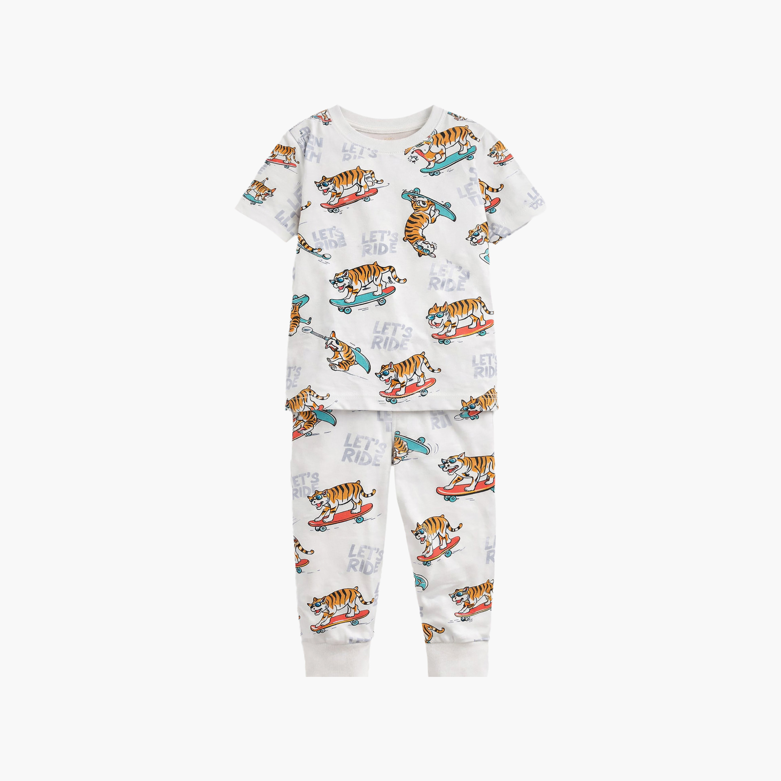 طقم تي شيرت قطني وبيجامة بطبعة حيوانات مرحة من فيكتور آند جين-boys-clothing-nightwear-image-2