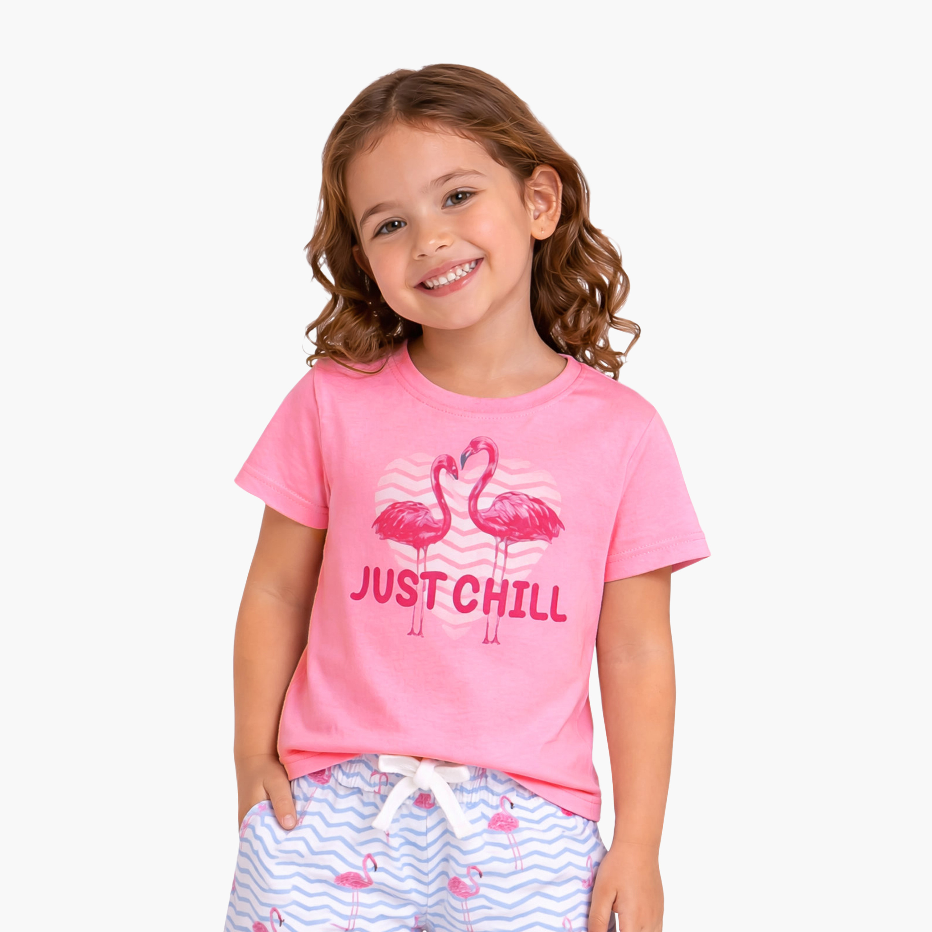 Victor and Jane Cotton Half Sleeves Flamingo Printed T-Shirt & Shorts Set-baby-girls-clothing-setsandcoords-image-2