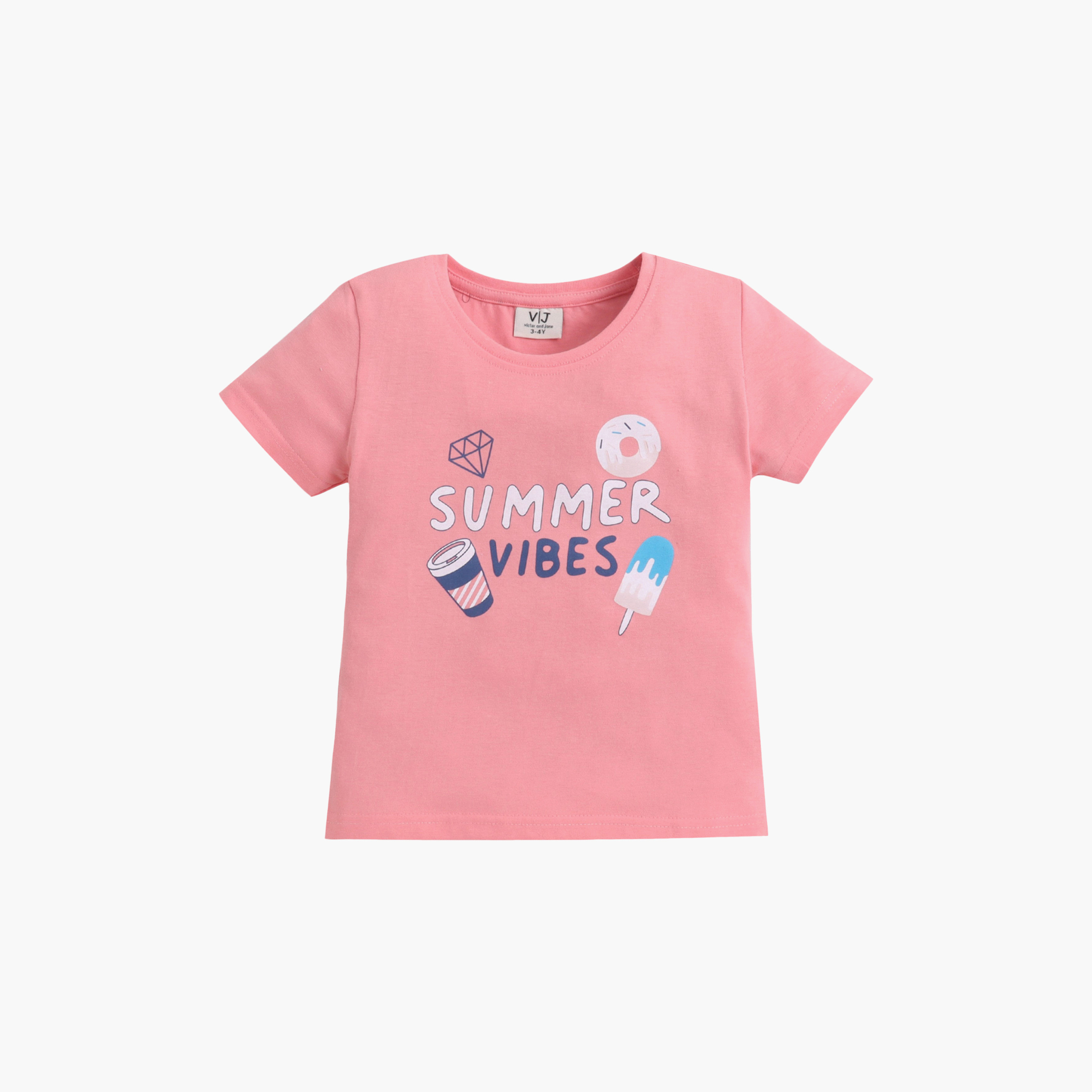 طقم تي شيرت قطني وشورت بطبعة "Summer Vibes" من فيكتور آند جين-baby-girls-clothing-nightwear-pyjamasets-image-3
