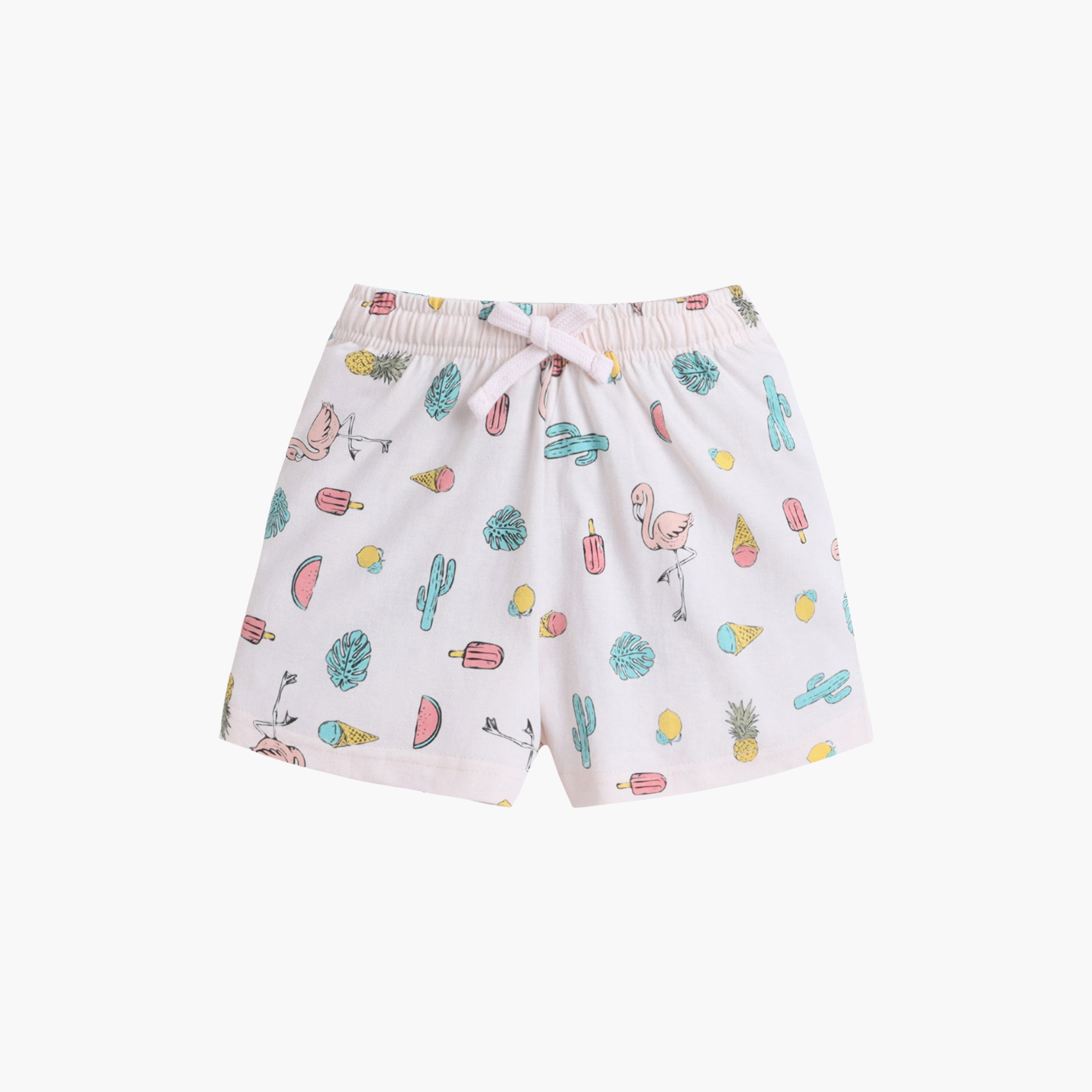 Victor and Jane Summer Vibes Printed Cotton T-Shirt & Shorts Set-baby-girls-clothing-nightwear-pyjamasets-image-4