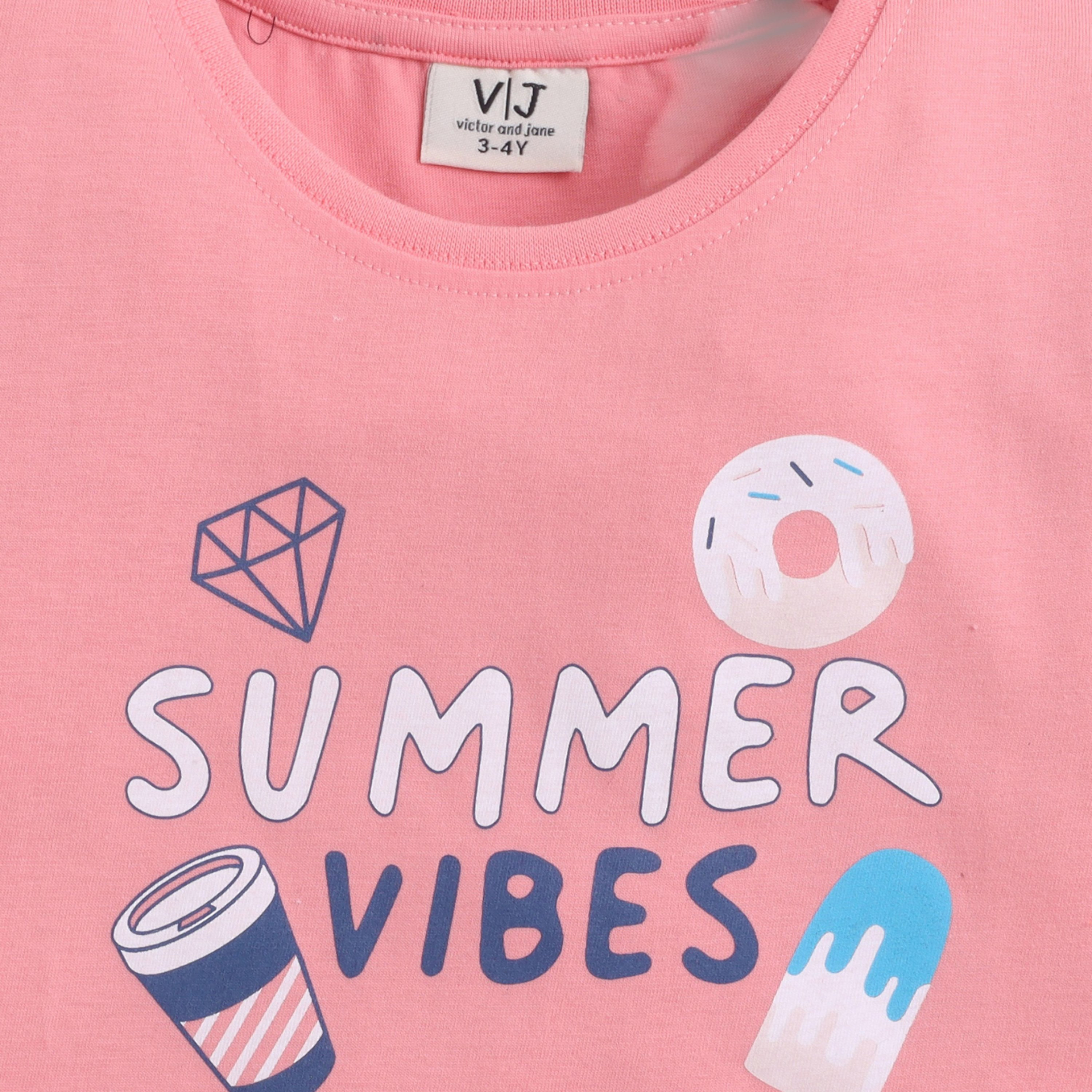 Victor and Jane Summer Vibes Printed Cotton T-Shirt & Shorts Set-baby-girls-clothing-nightwear-pyjamasets-image-5