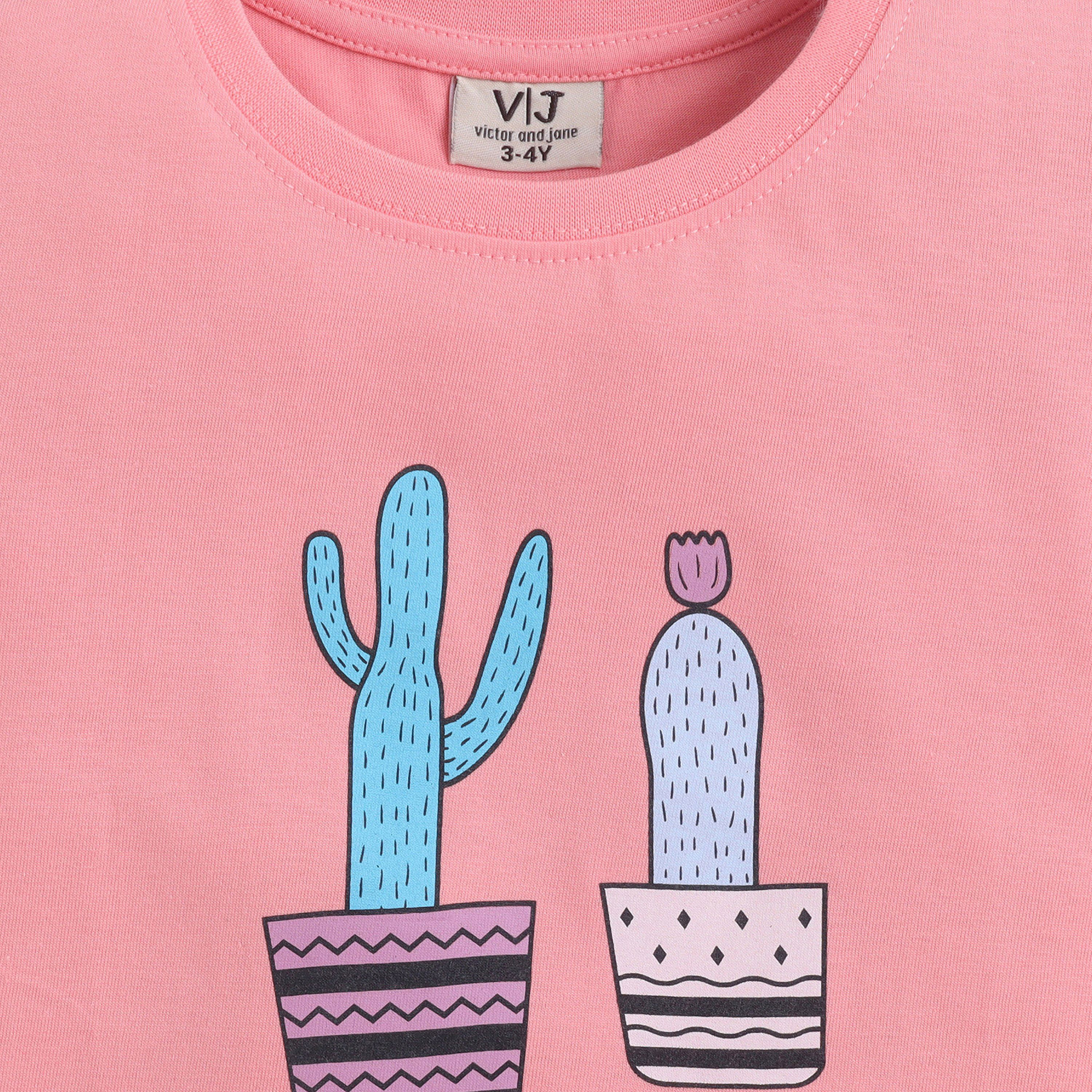 Victor and Jane Cactus Printed Cotton T-Shirt & Shorts Set-baby-girls-clothing-nightwear-pyjamasets-image-5
