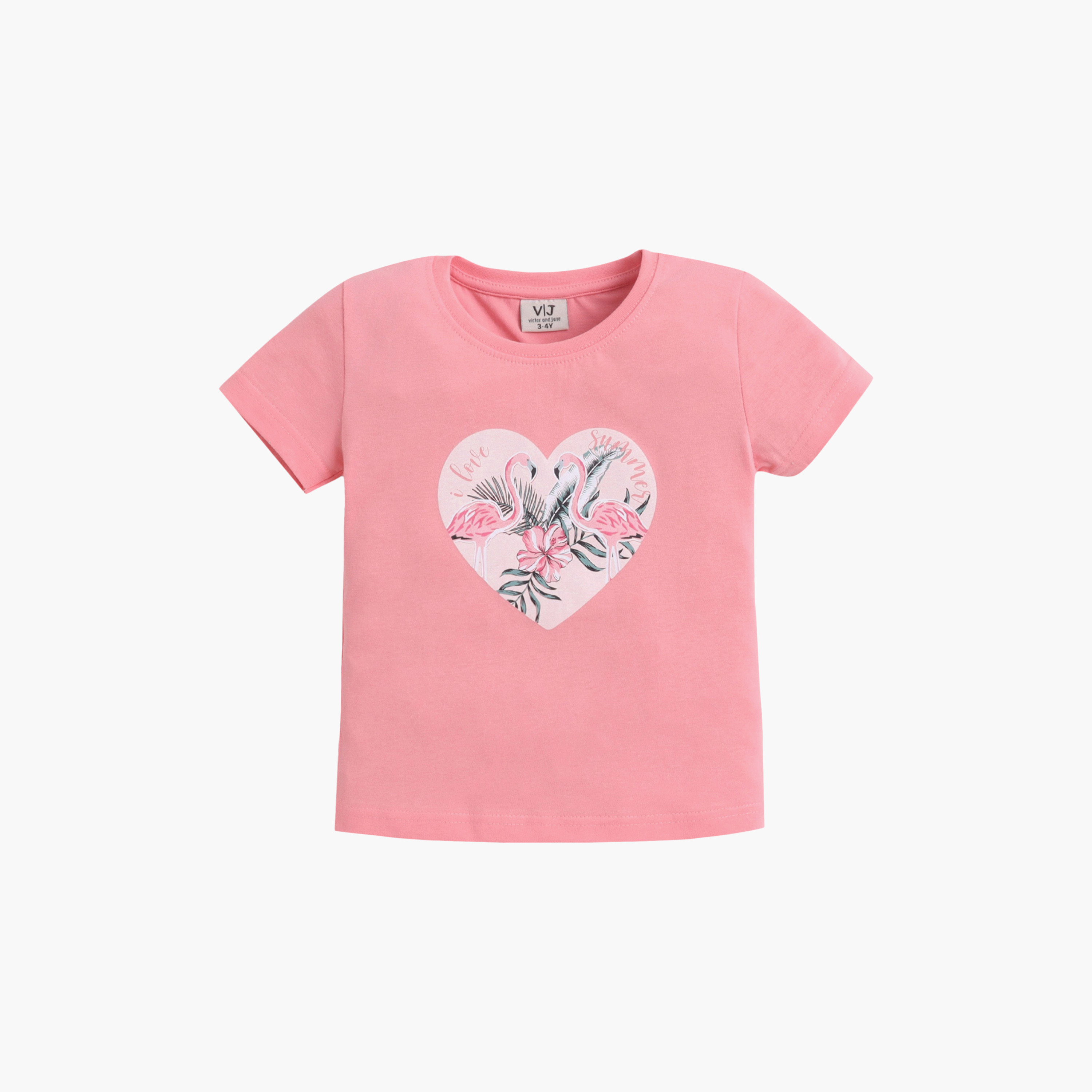 Victor and Jane Flamingo Printed Cotton T-Shirt & Shorts Set-girls-clothing-setsandcoords-image-3