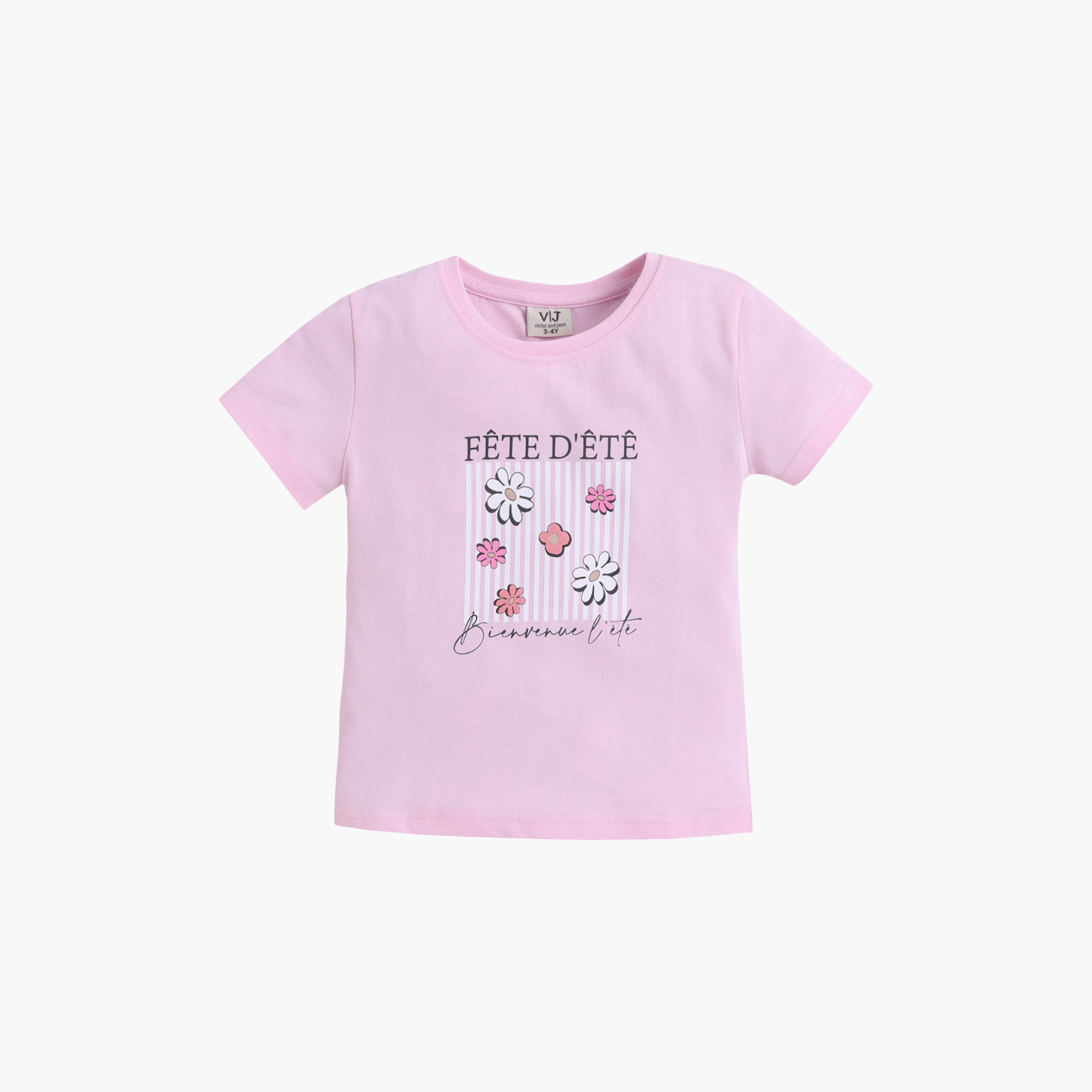 طقم تي شيرت قطني وشورت بطبعة زهور من فيكتور آند جين-girls-clothing-nightwear-image-3