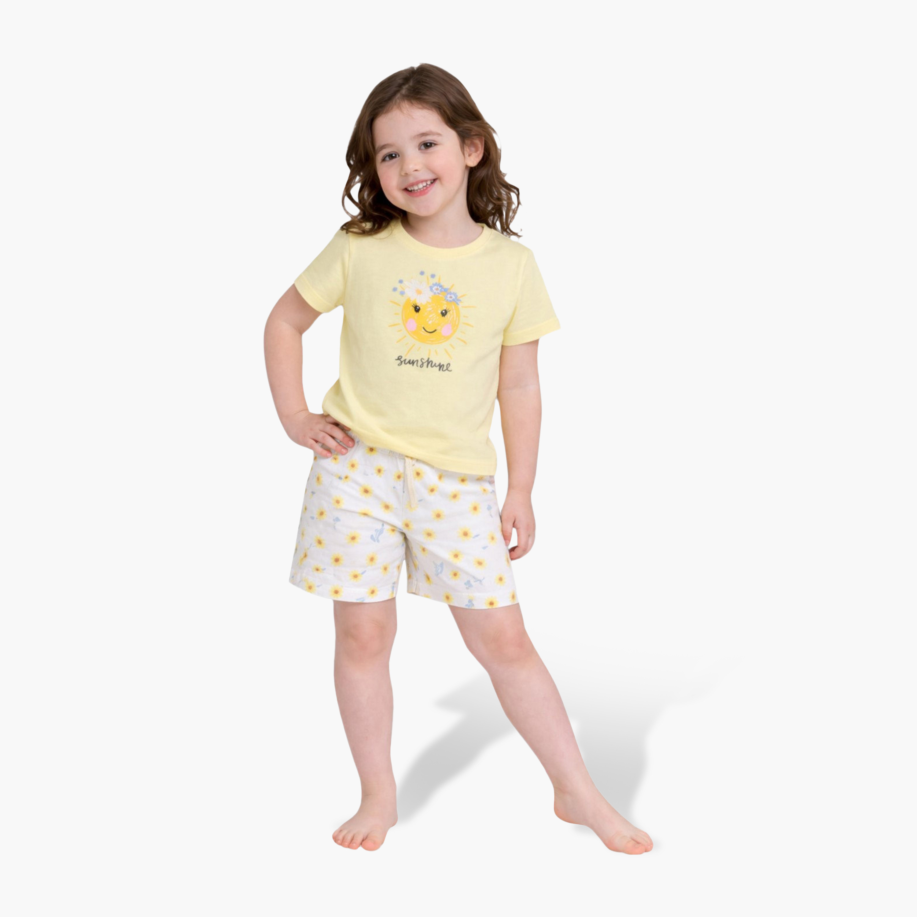 Victor and Jane Sunshine Printed Cotton T-Shirt & Shorts Set-baby-girls-clothing-nightwear-pyjamasets-image-1