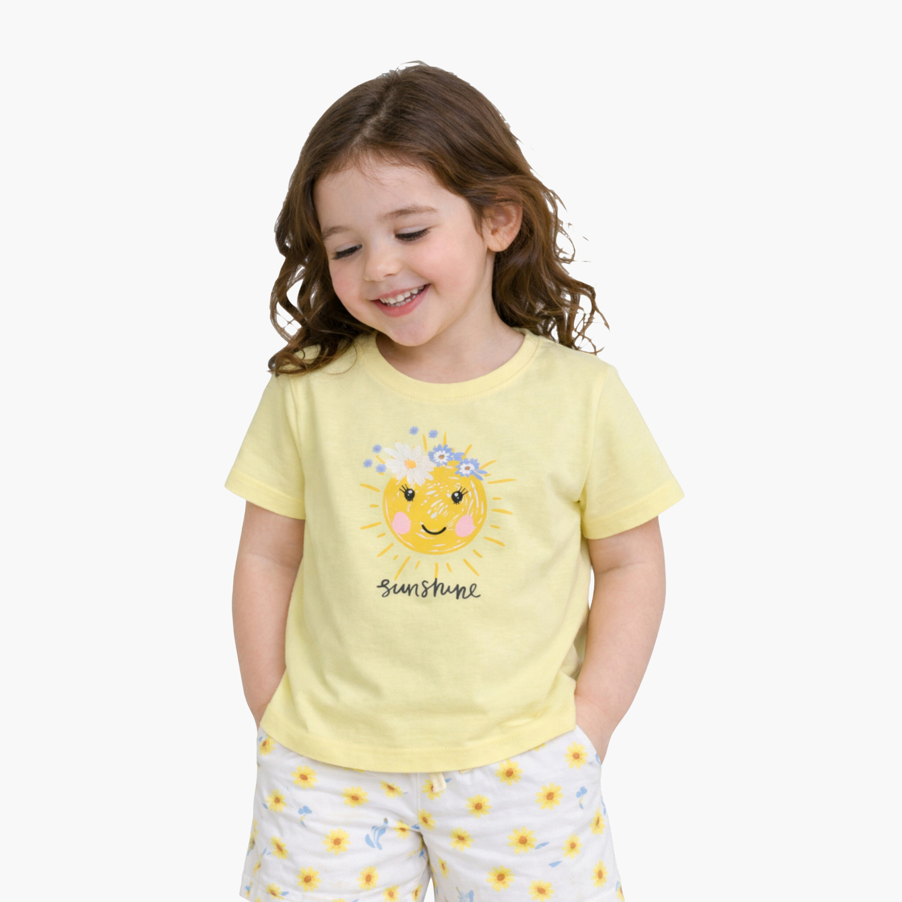 Victor and Jane Sunshine Printed Cotton T-Shirt & Shorts Set-baby-girls-clothing-nightwear-pyjamasets-image-5