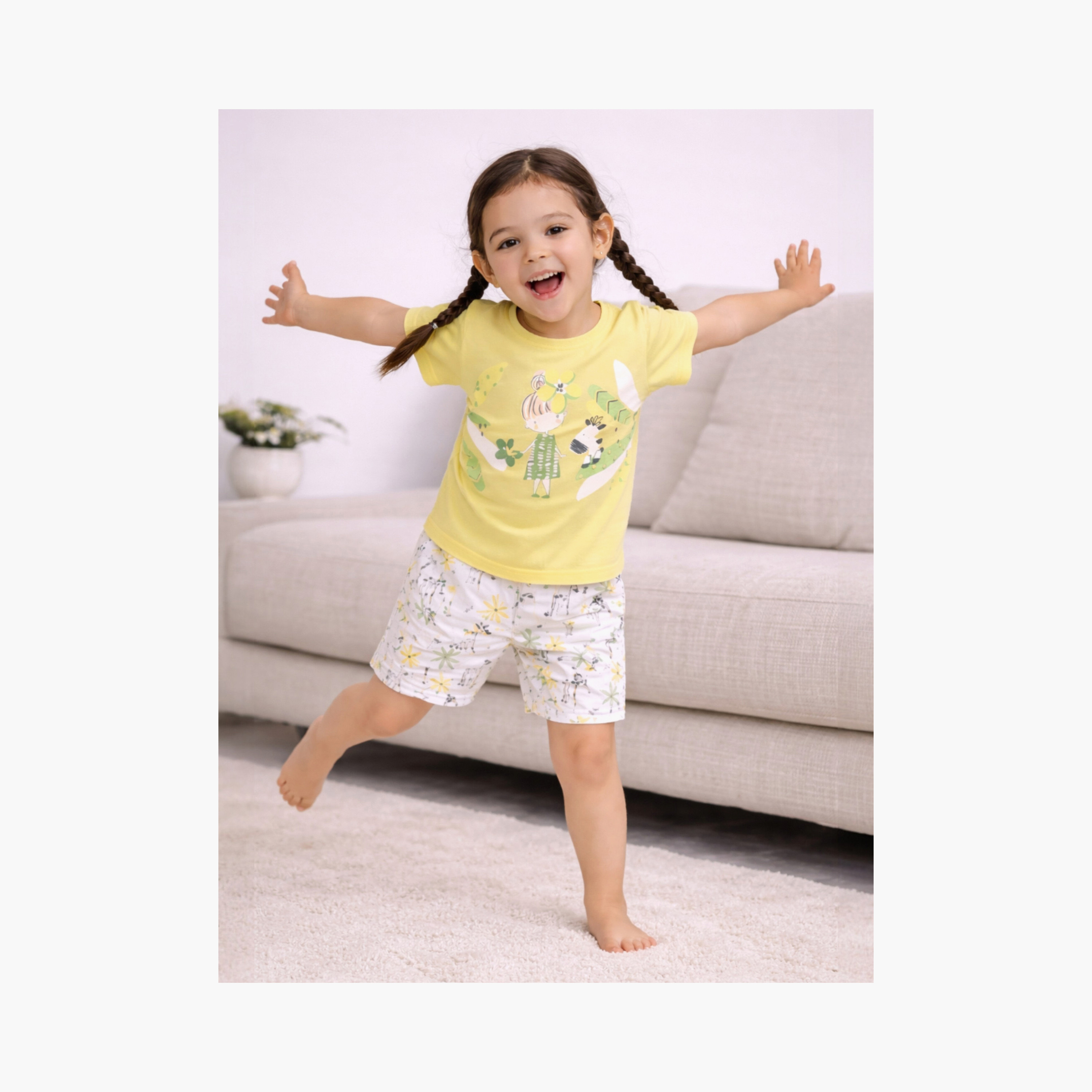 Victor and Jane Nature Printed Cotton T-Shirt & Shorts Set-baby-girls-clothing-nightwear-pyjamasets-image-4