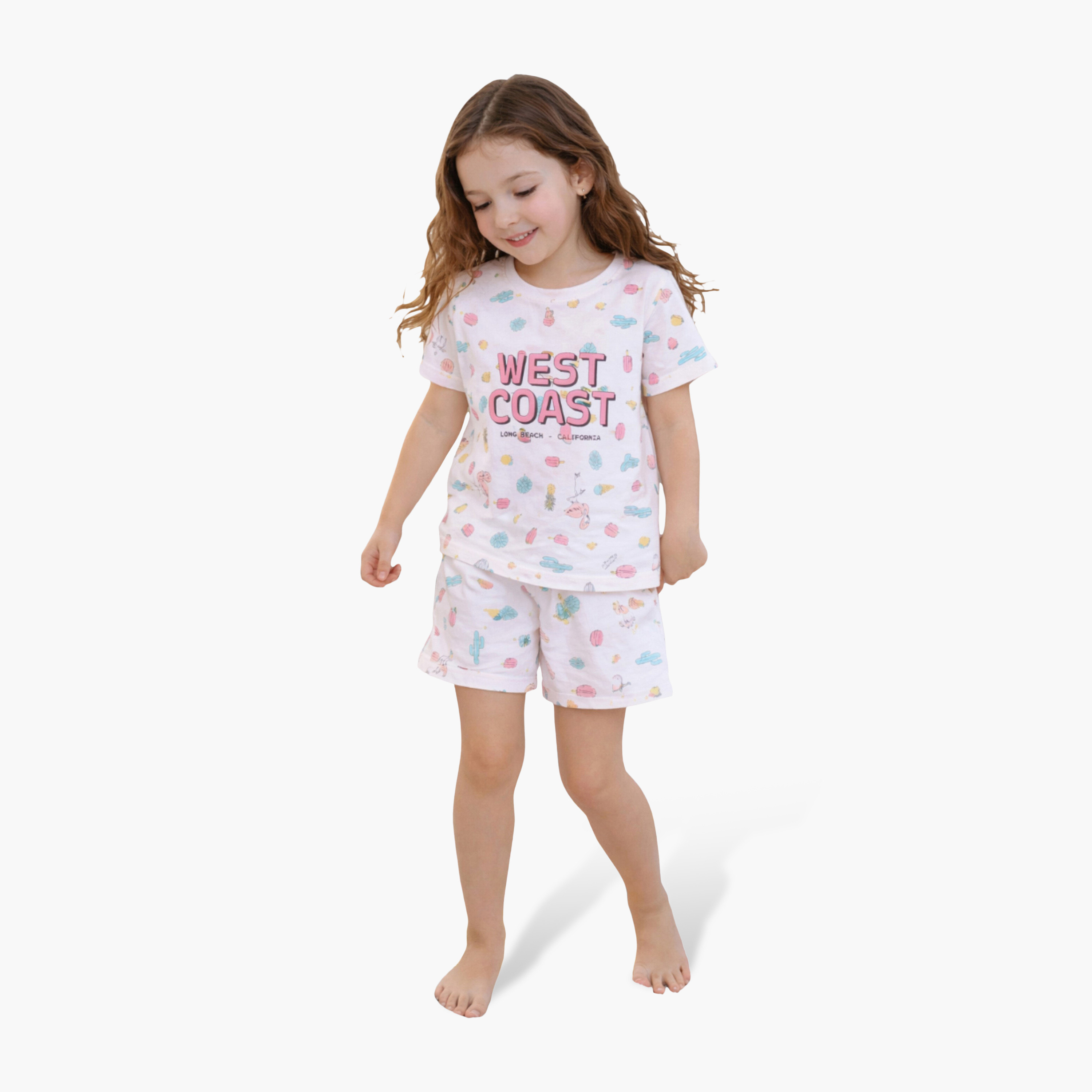 طقم شورت وتيشيرت قطن بطبعات من فيكتور آند جين-baby-girls-clothing-nightwear-pyjamasets-image-1