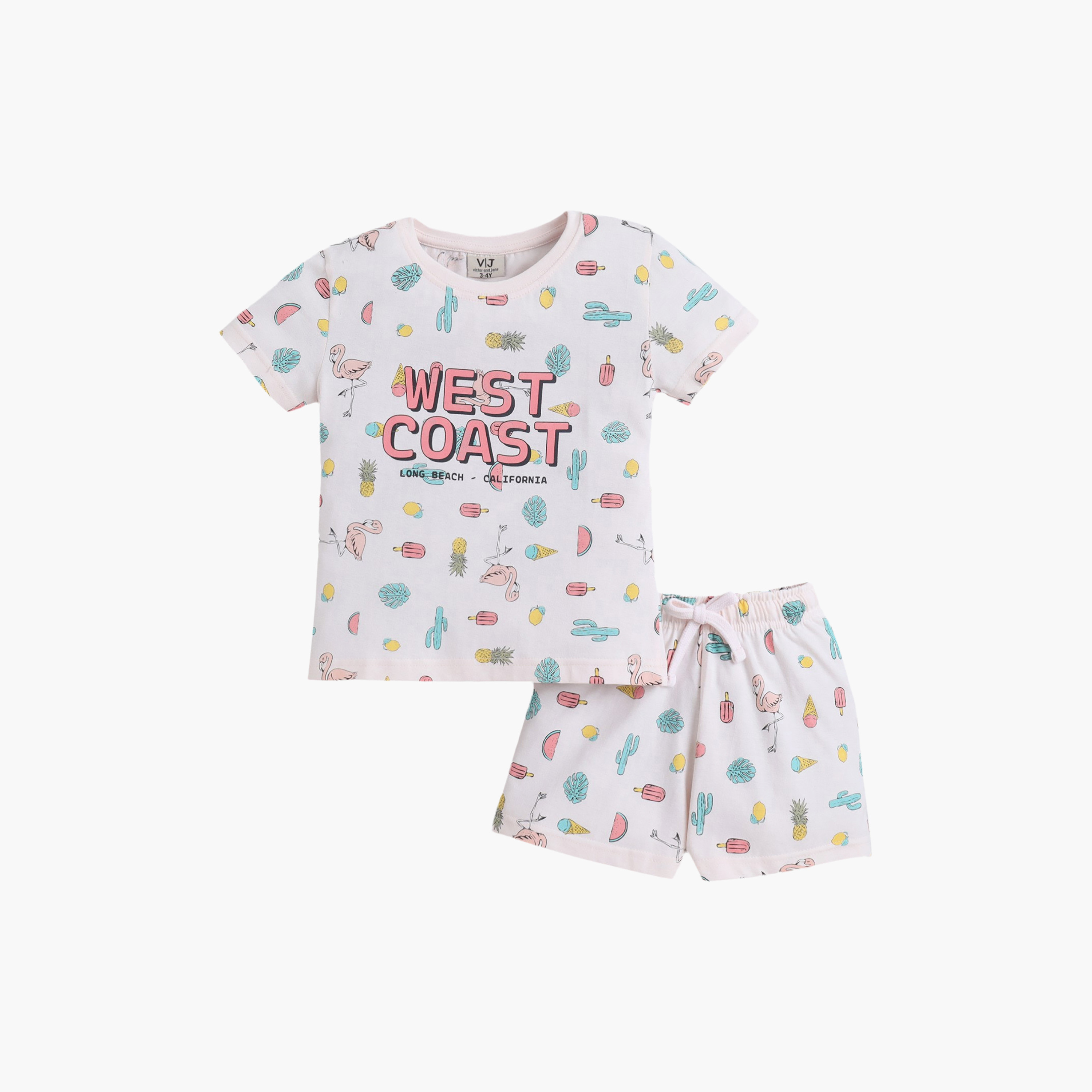 طقم شورت وتيشيرت قطن بطبعات من فيكتور آند جين-baby-girls-clothing-nightwear-pyjamasets-image-2