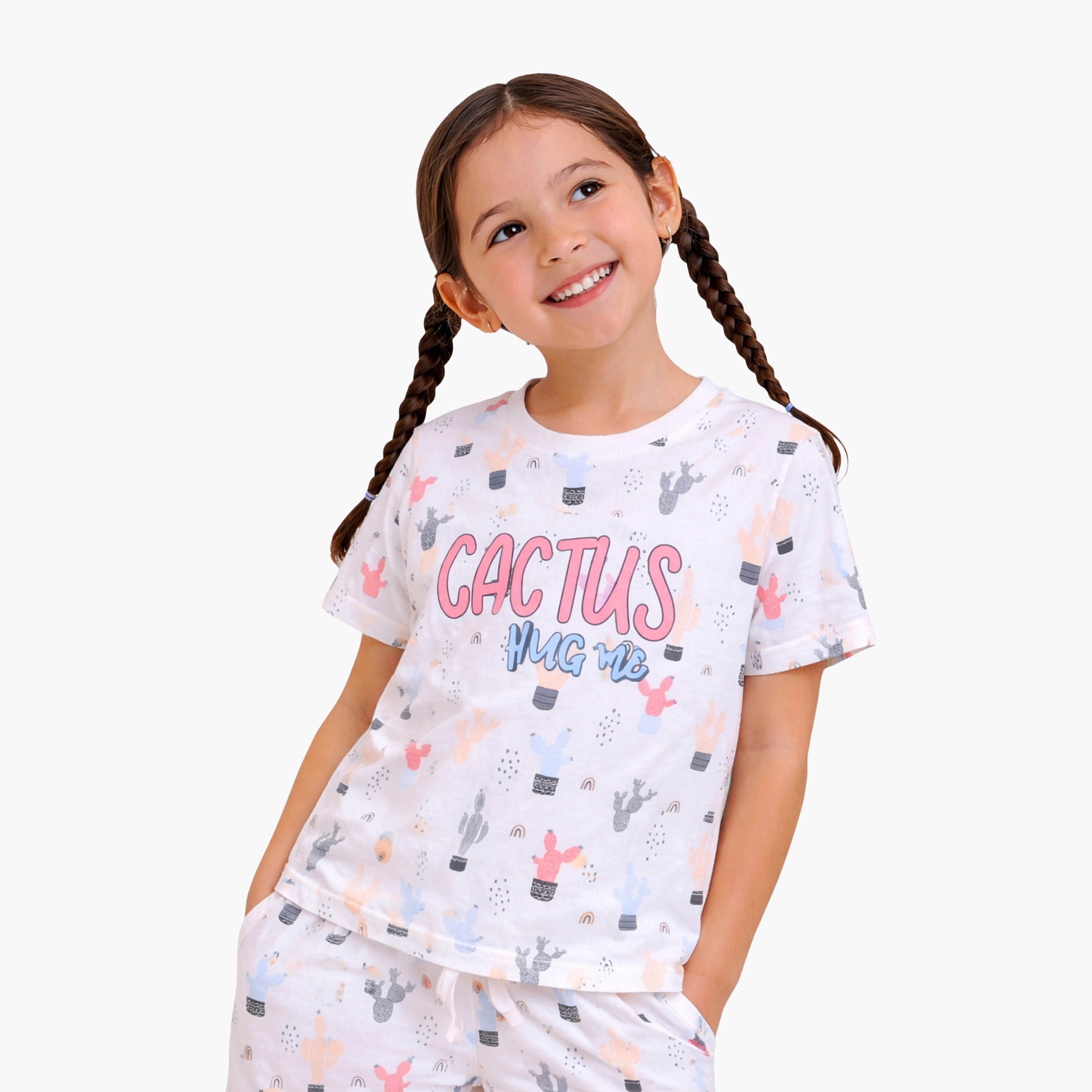 Victor and Jane Cactus Print Cotton T-Shirt & Shorts Set-baby-girls-clothing-nightwear-pyjamasets-image-5