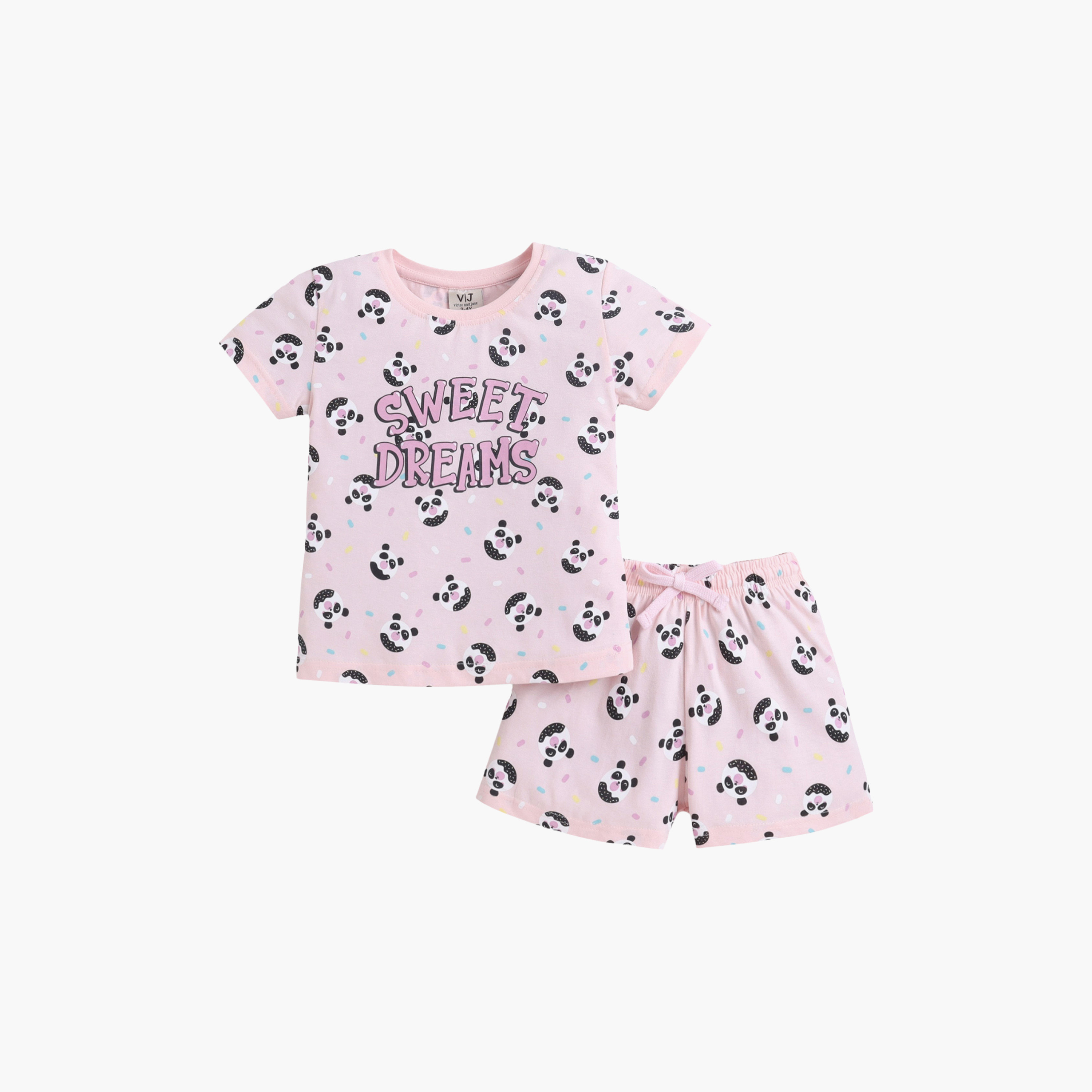 Victor and Jane Sweet Dreams Printed Cotton T-Shirt & Shorts Set-baby-girls-clothing-nightwear-pyjamasets-image-2