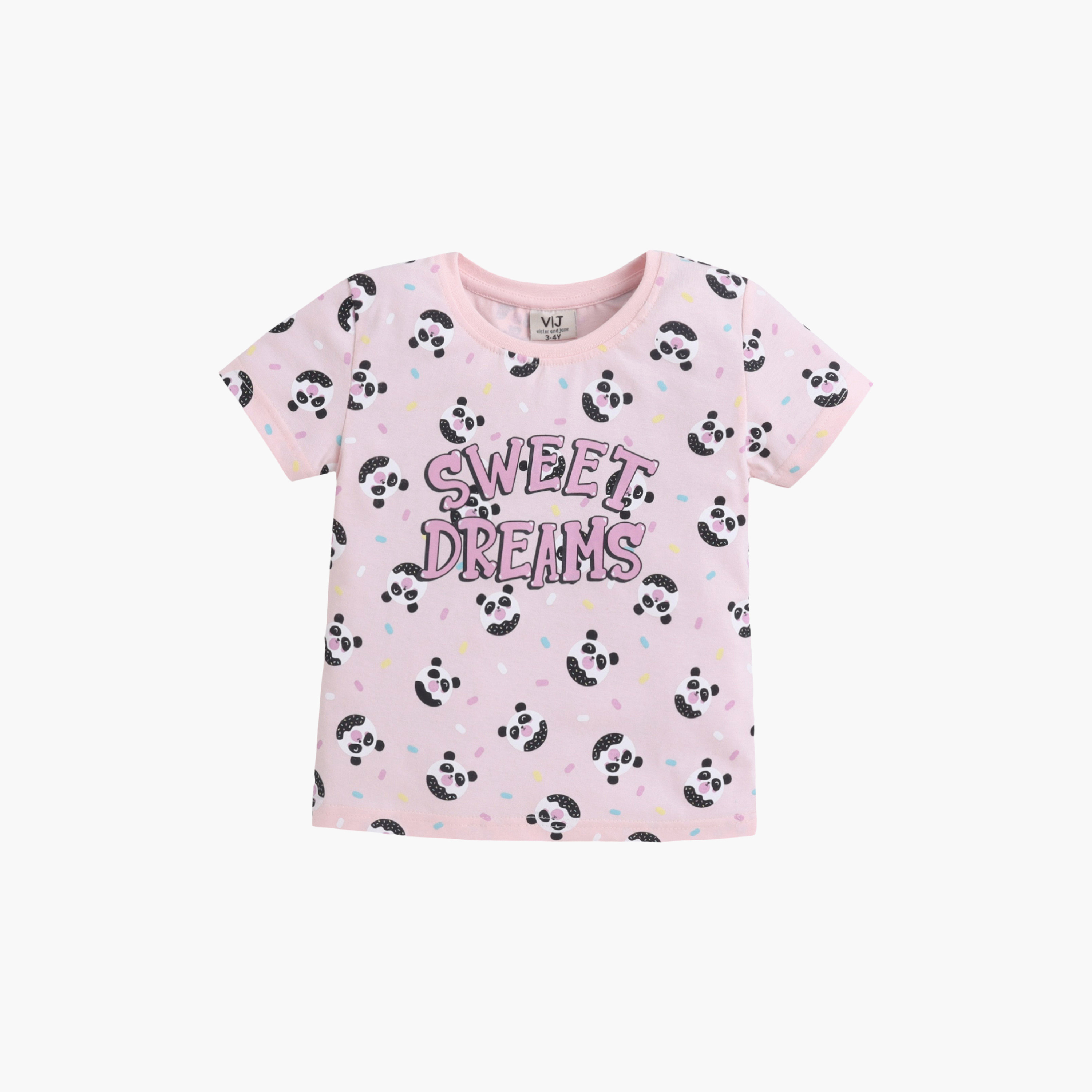 طقم تي شيرت قطني وشورت بطبعة "Sweet Dreams" من فيكتور آند جين-girls-clothing-nightwear-image-3