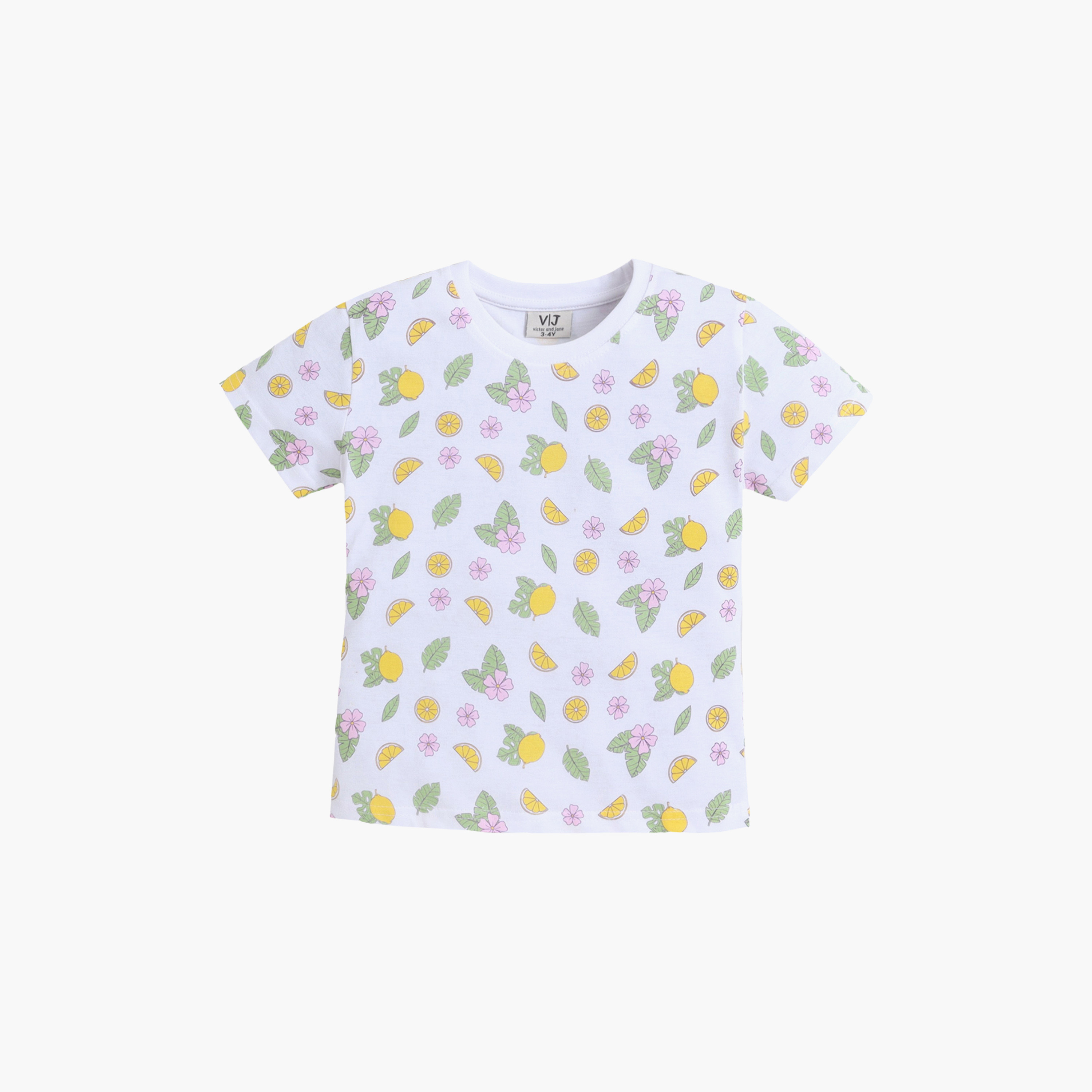 طقم تي شيرت قطني وشورت بطبعة ليمون من فيكتور آند جين-baby-girls-clothing-nightwear-pyjamasets-image-3