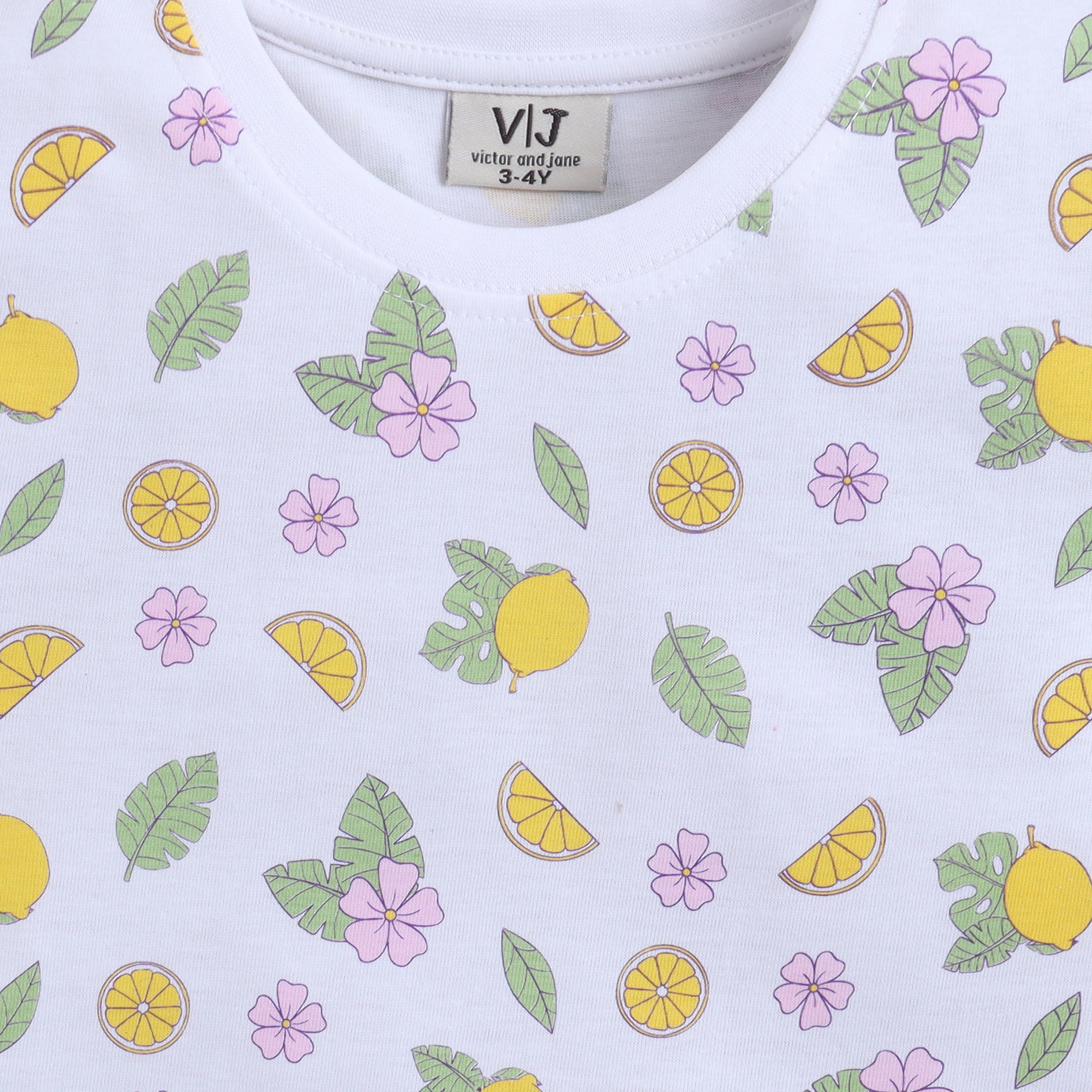 Victor and Jane Lemon Printed Cotton T-Shirt & Shorts Set-baby-girls-clothing-nightwear-pyjamasets-image-6