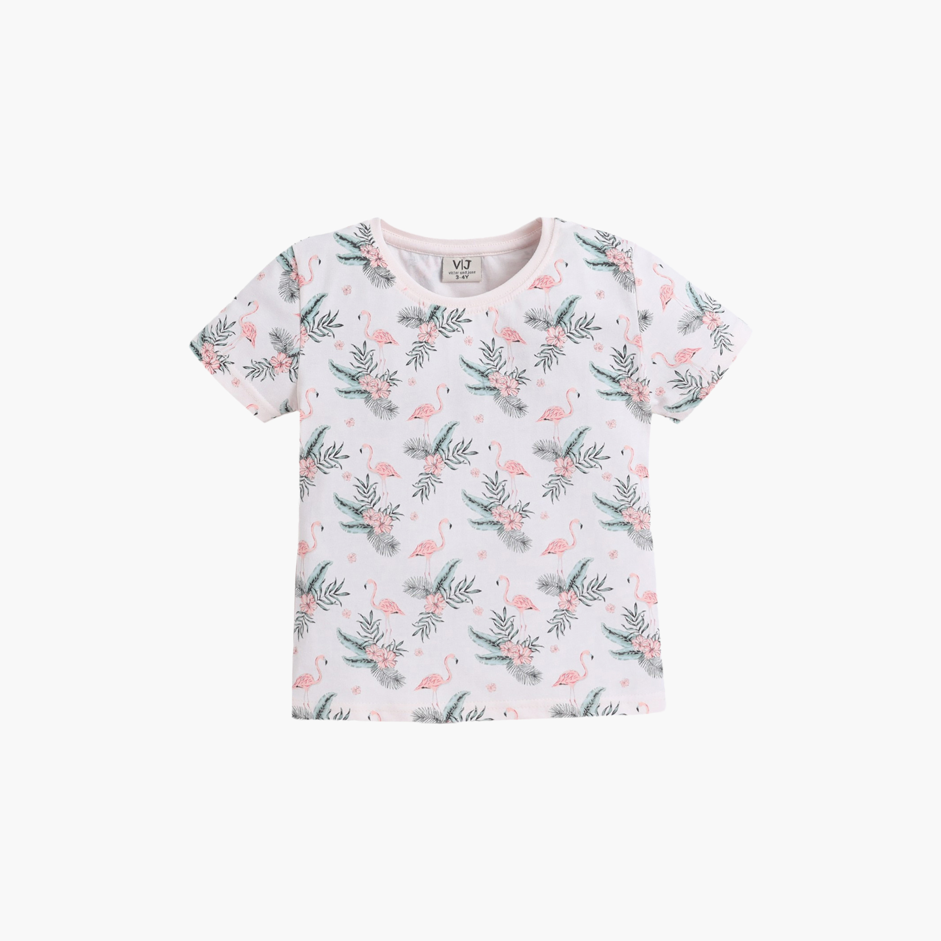 Victor and Jane Flamingo Printed Cotton T-Shirt & Shorts Set-girls-clothing-nightwear-image-3