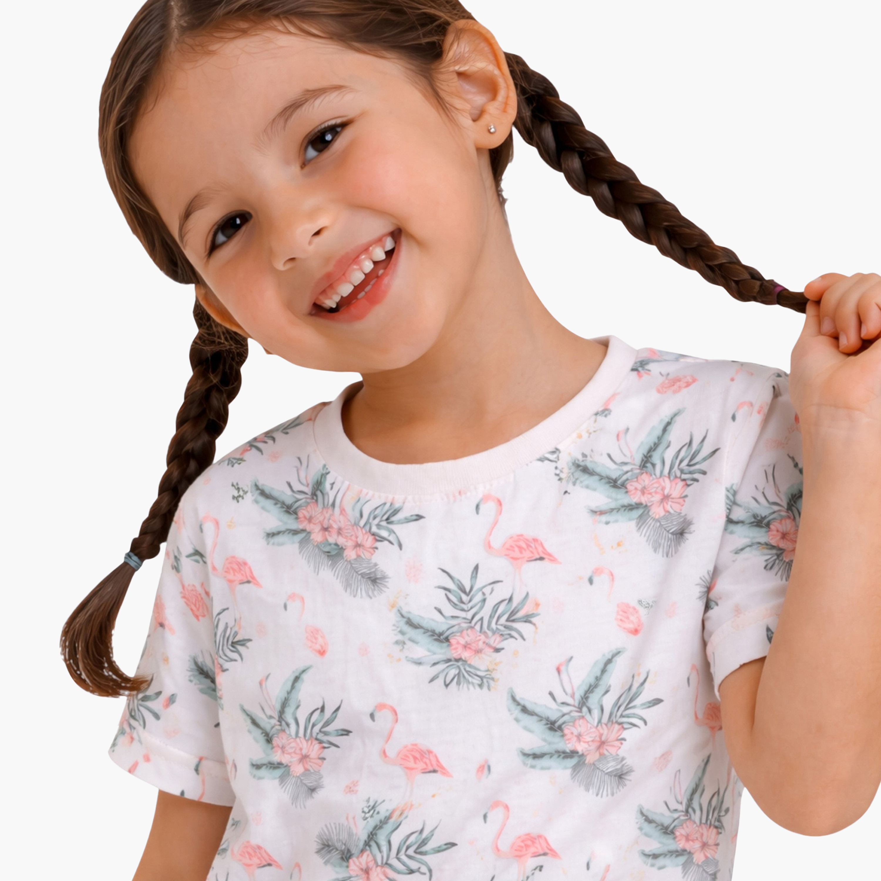 طقم تي شيرت قطني وشورت بطبعة فلامينغو من فيكتور آند جين-girls-clothing-nightwear-image-5