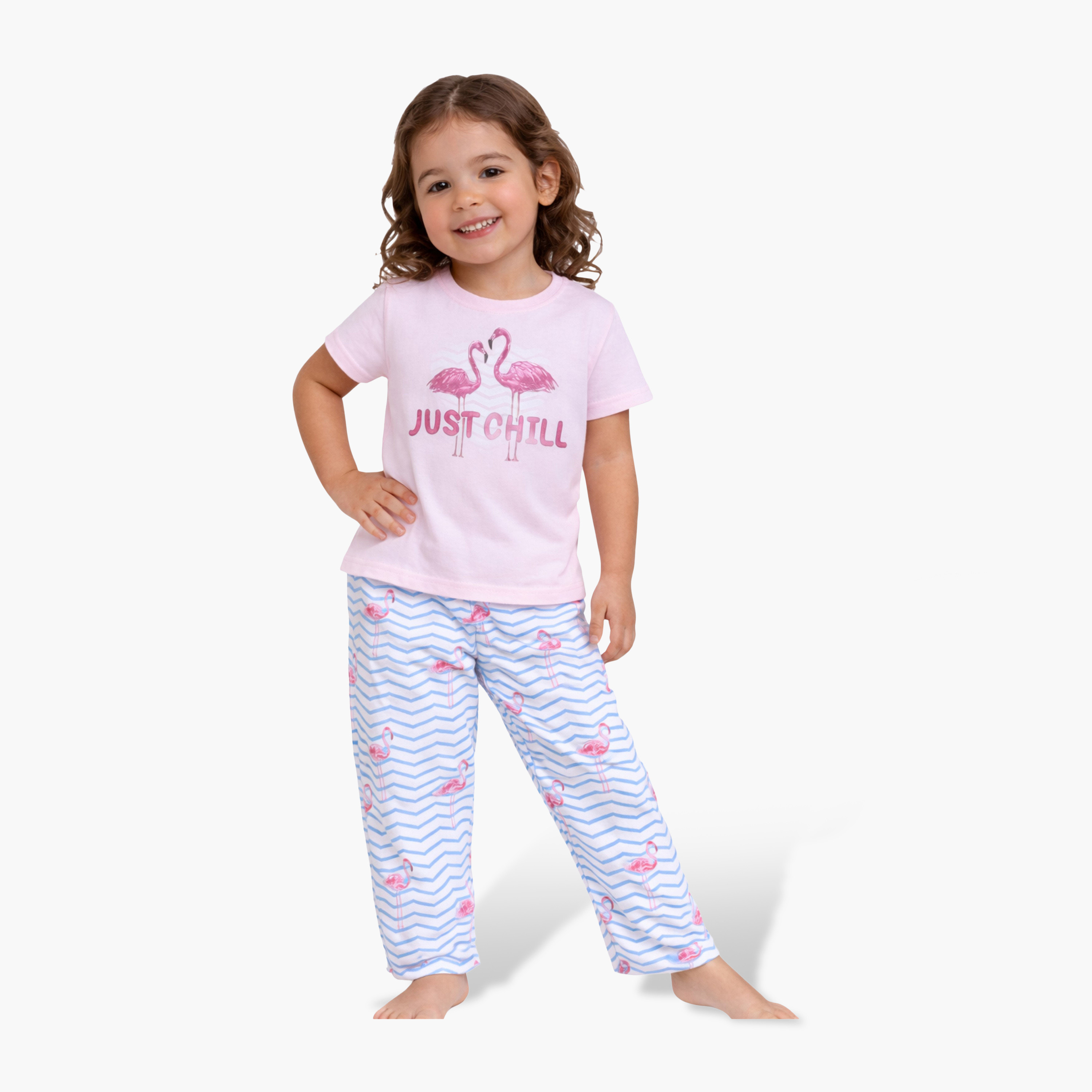 Victor and Jane Flamingo Printed Cotton T-Shirt & Pajama Set-baby-girls-clothing-nightwear-pyjamasets-image-1