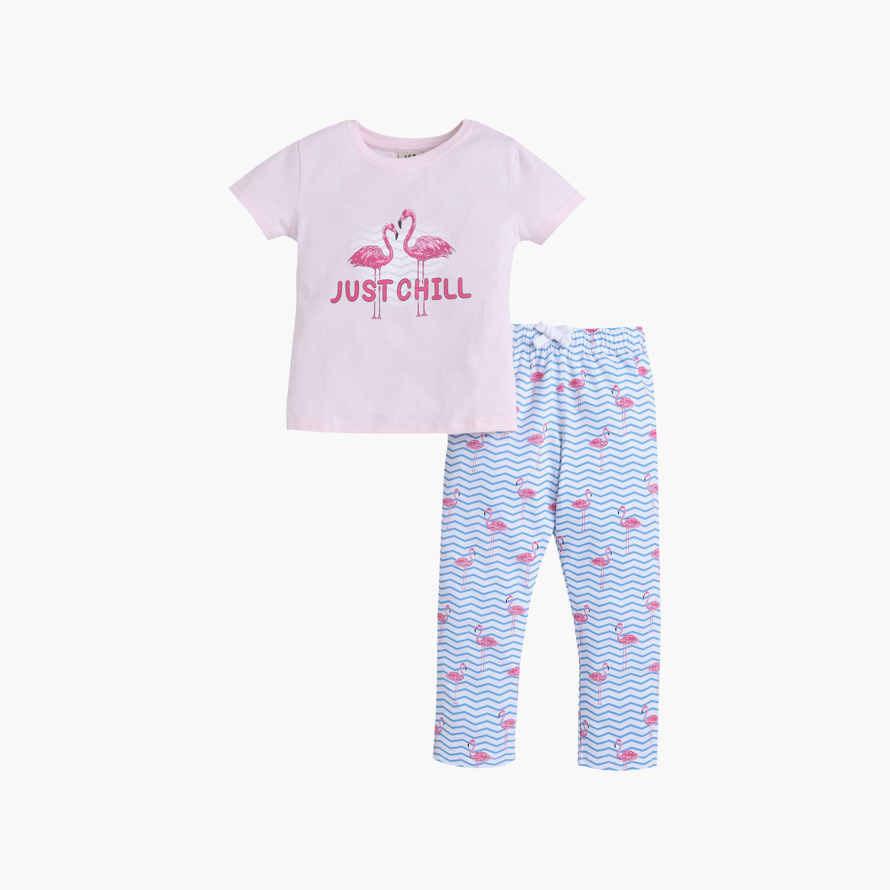 Victor and Jane Flamingo Printed Cotton T-Shirt & Pajama Set-baby-girls-clothing-nightwear-pyjamasets-image-2