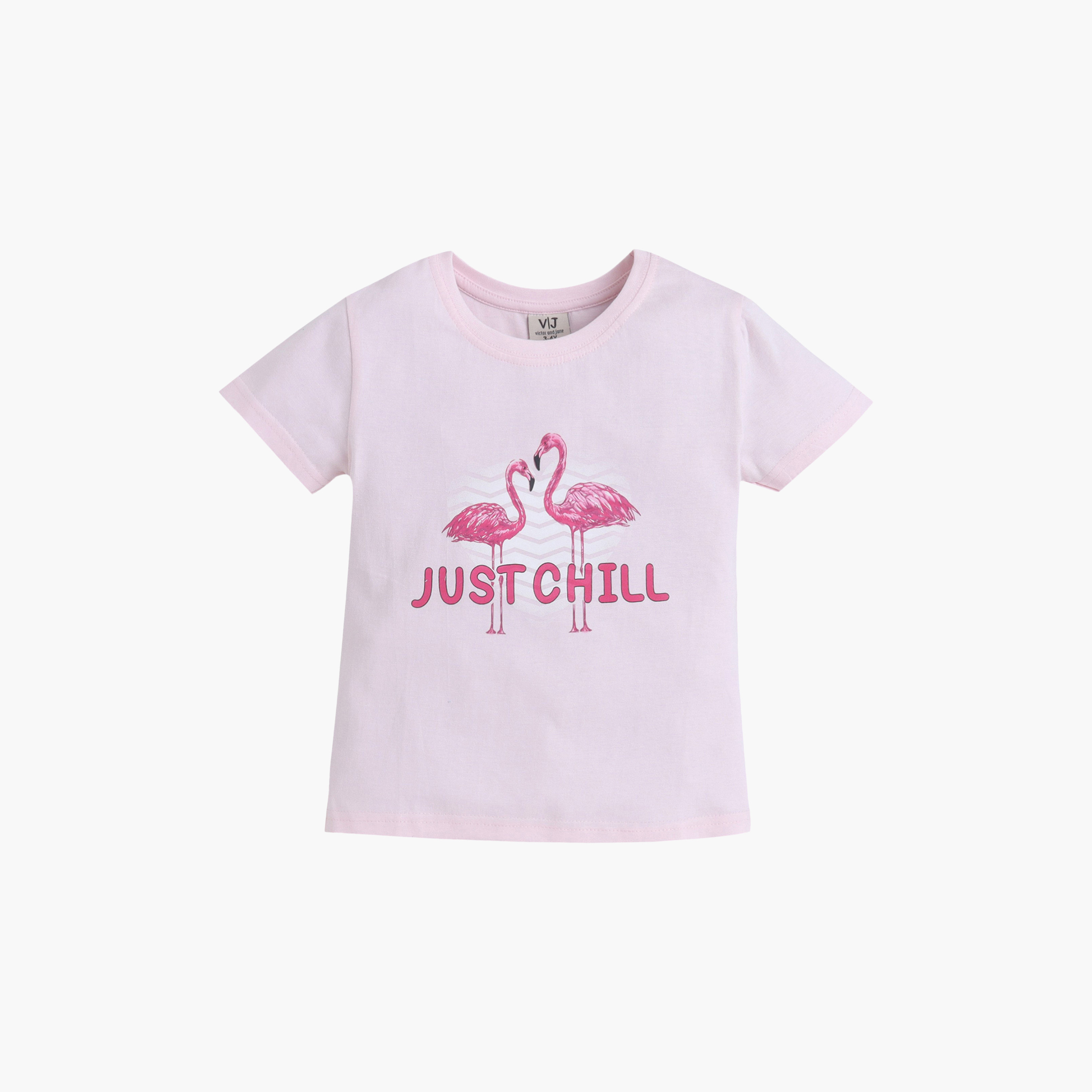 Victor and Jane Flamingo Printed Cotton T-Shirt & Pajama Set-baby-girls-clothing-nightwear-pyjamasets-image-3