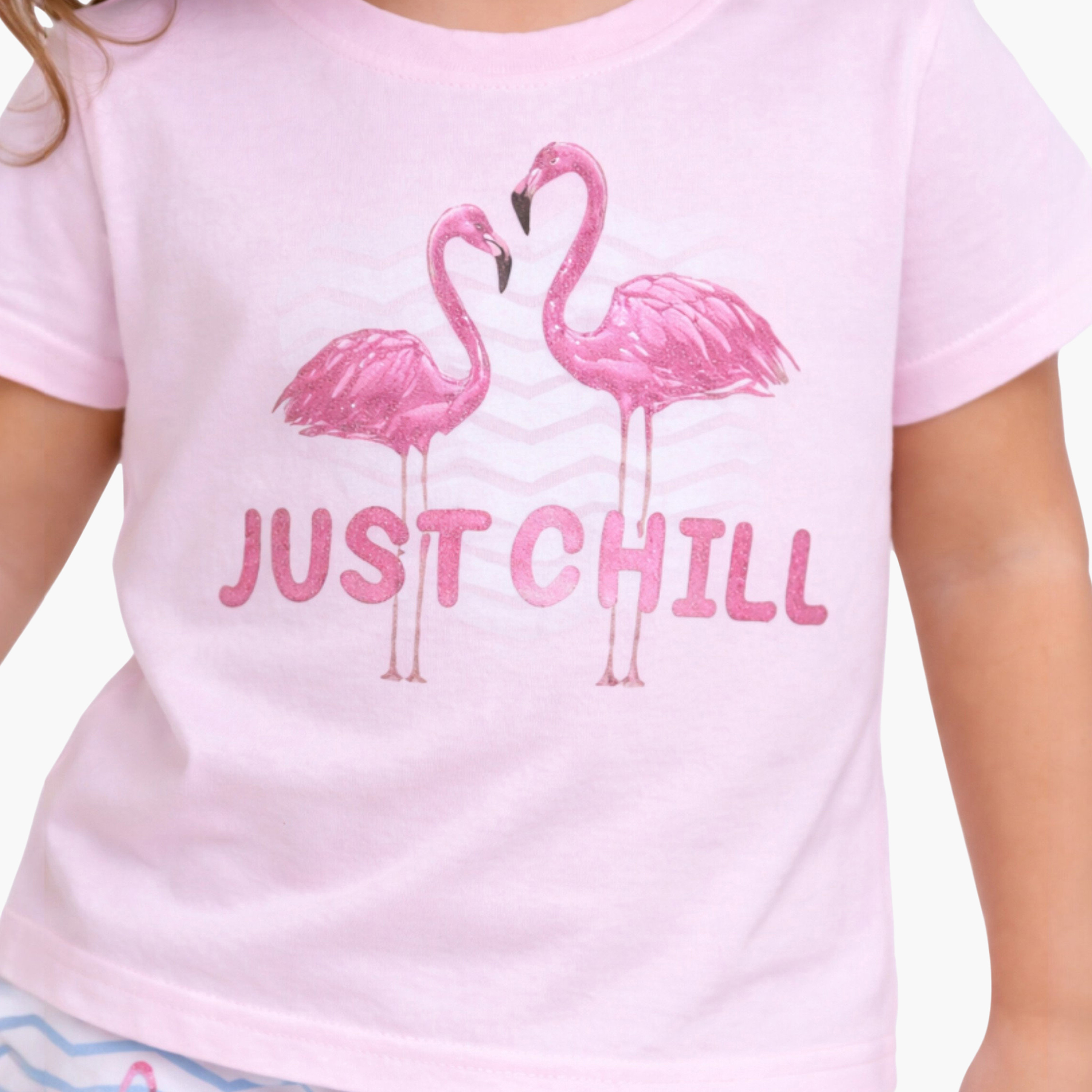 طقم تي شيرت قطني وبيجامة بطبعة فلامينغو من فيكتور آند جين-girls-clothing-nightwear-image-5