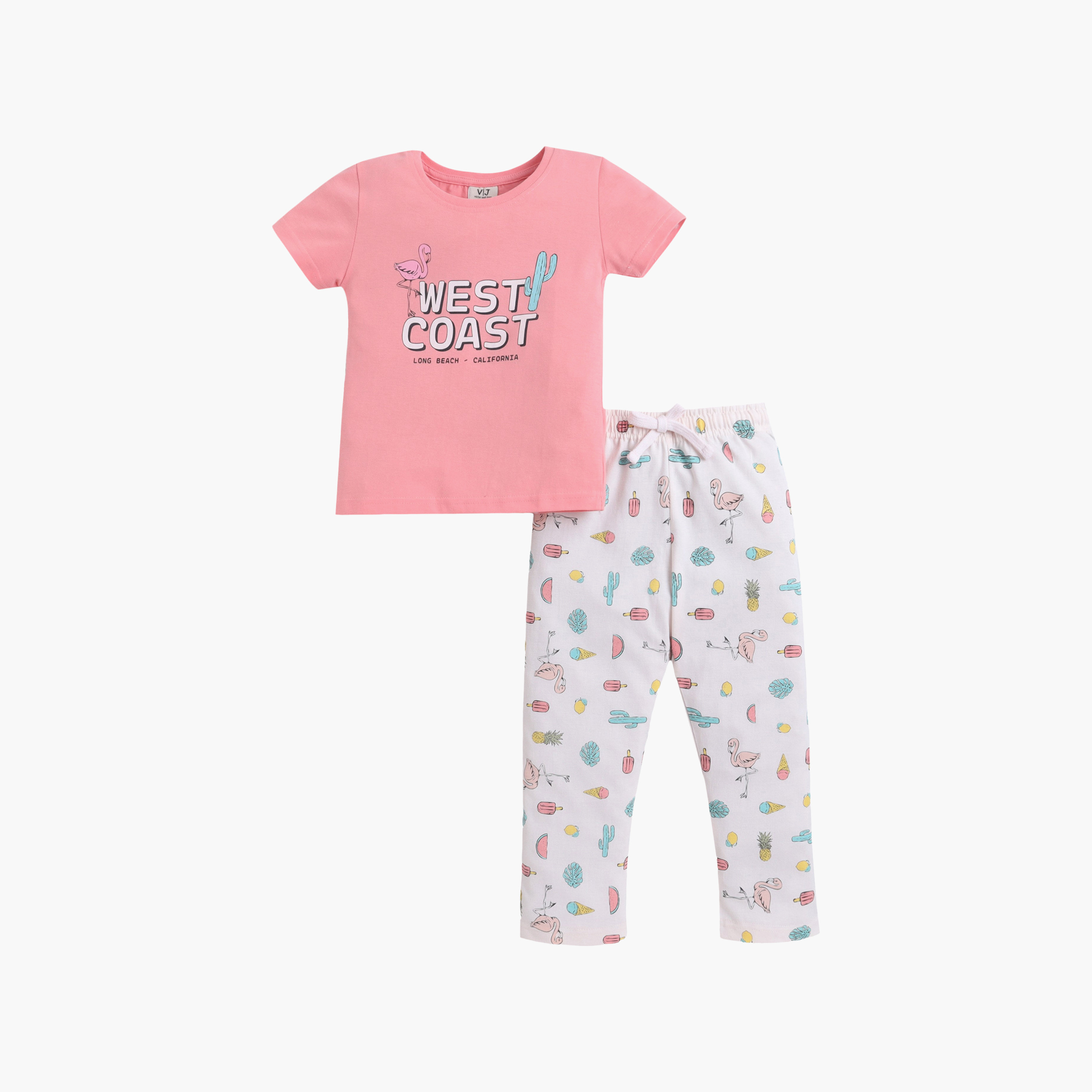 Victor and Jane West Coast Printed Cotton T-Shirt & Pajama Set-baby-girls-clothing-nightwear-pyjamasets-image-2