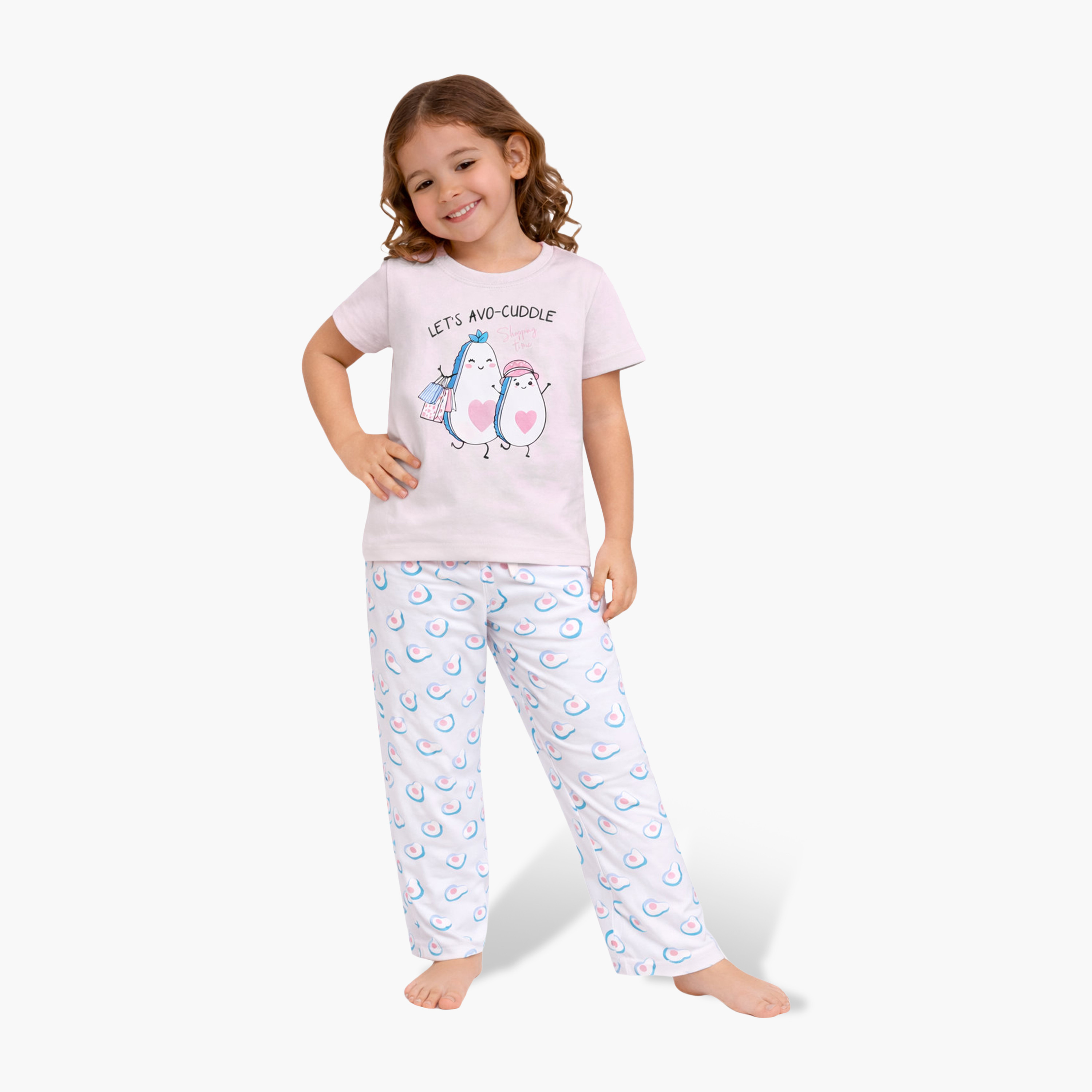 Victor and Jane Cotton Half Sleeves Avocado Printed T-Shirt & Nightwear Pyjama Set-girls-clothing-nightwear-image-1