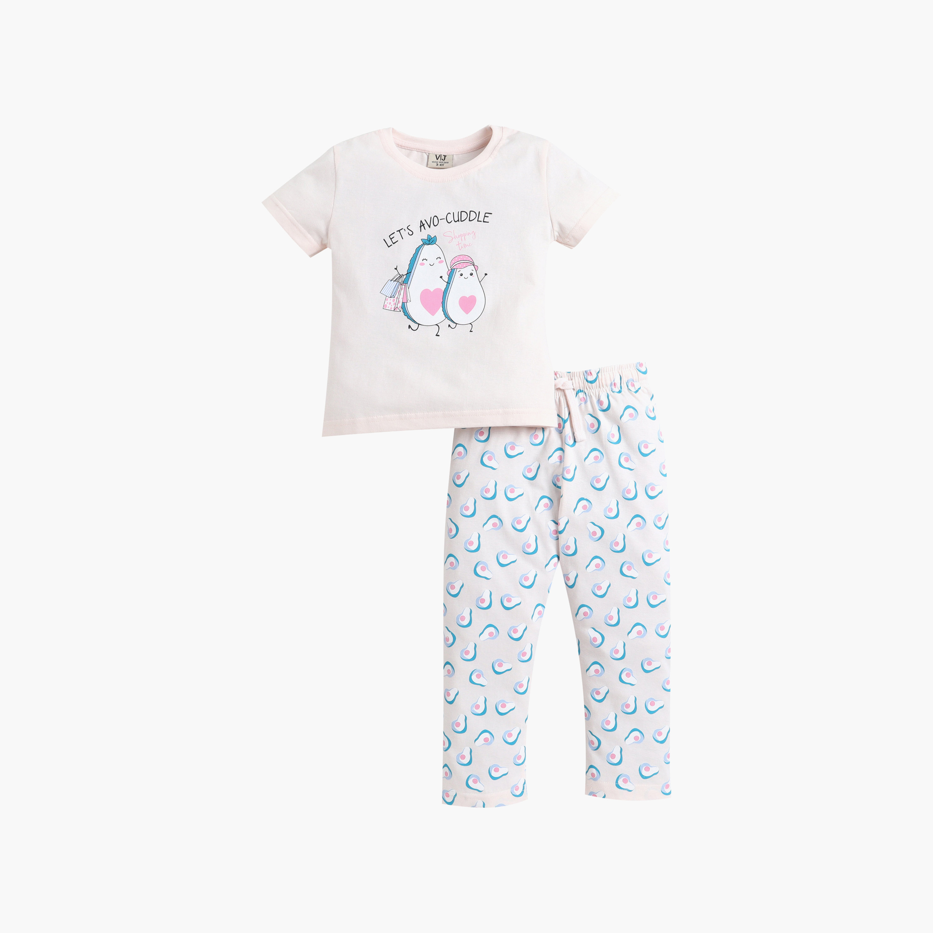 Victor and Jane Cotton Half Sleeves Avocado Printed T-Shirt & Nightwear Pyjama Set-girls-clothing-nightwear-image-4