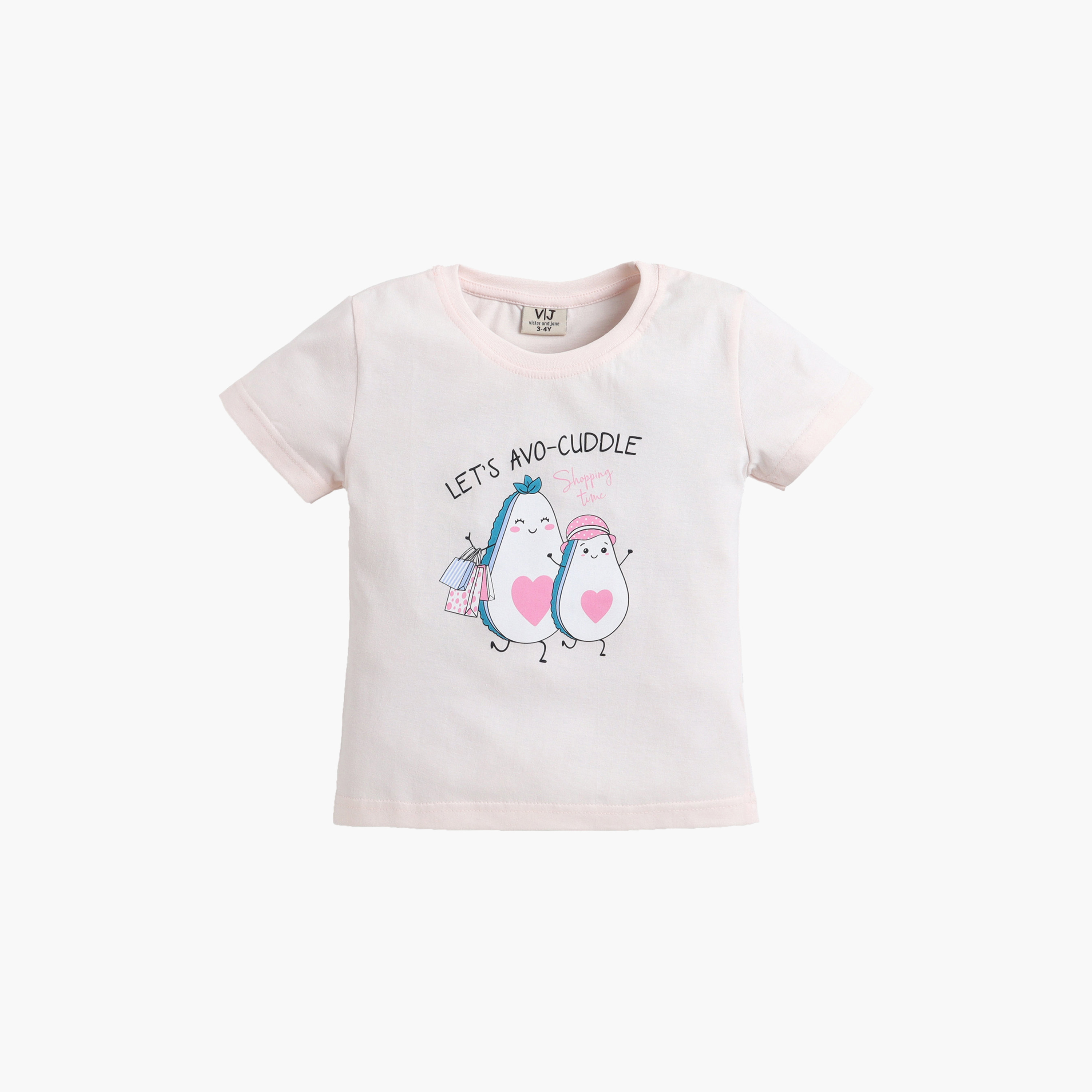 طقم تيشيرت قطن بأكمام نصفية بطبعة أفوكادو وبنطال بيجاما للنوم من فيكتور أند جين-girls-clothing-nightwear-image-5