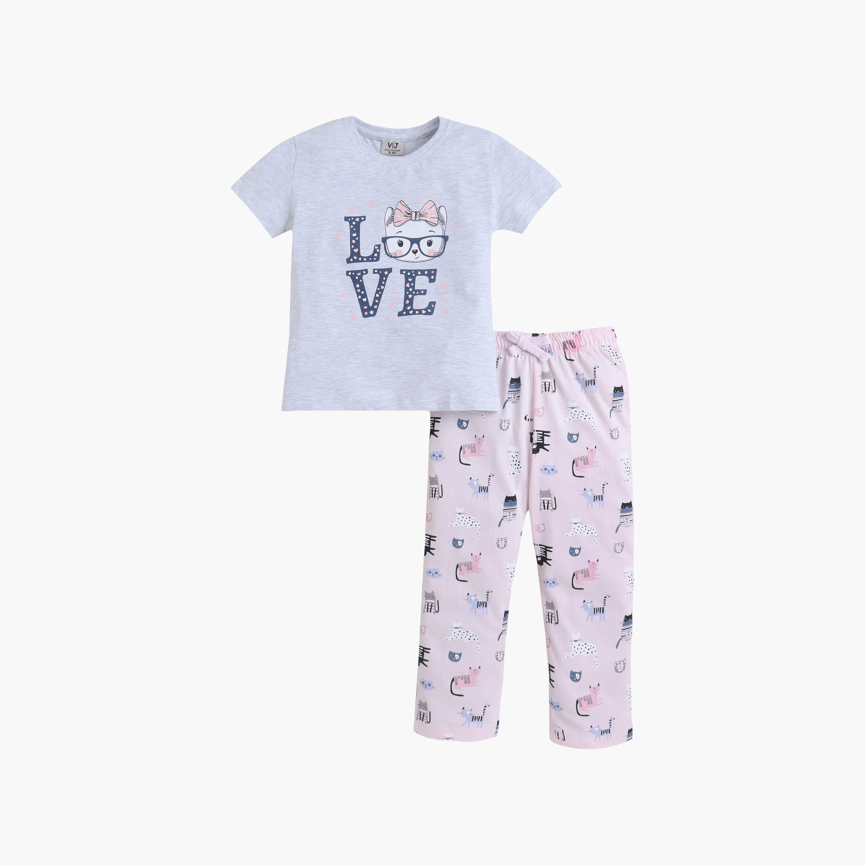 Victor and Jane LOVE Printed Cotton T-Shirt & Pajama Set-baby-girls-clothing-nightwear-pyjamasets-image-2