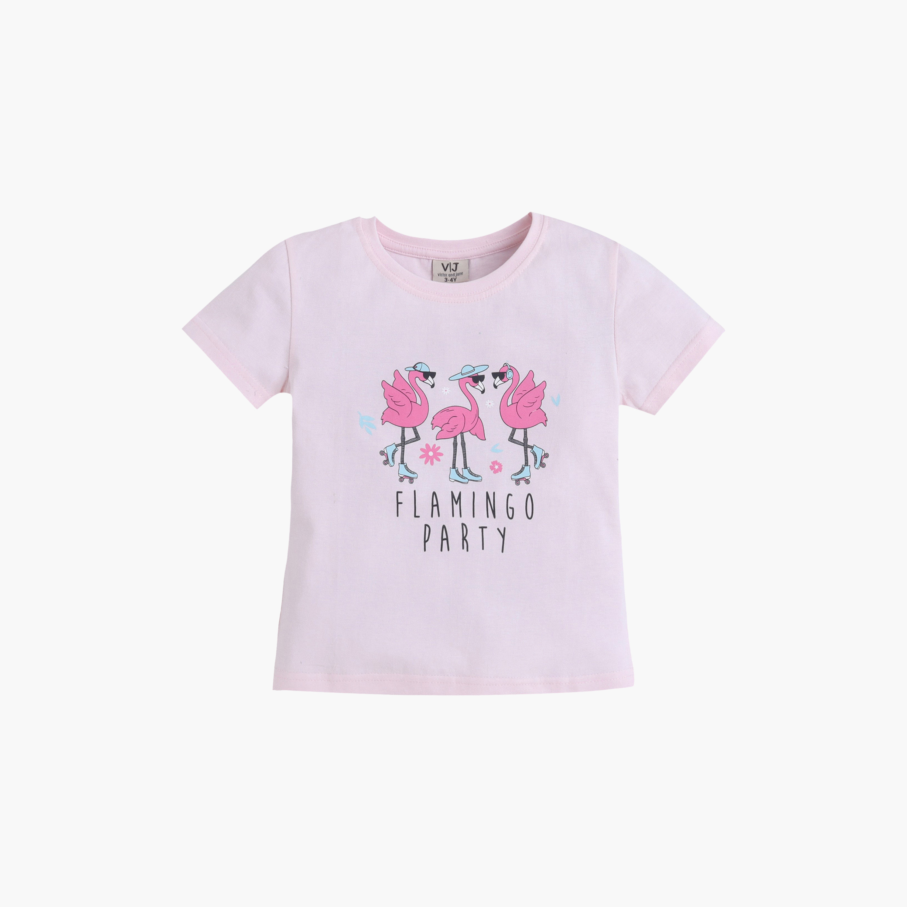 طقم تي شيرت قطني وبيجامة بطبعة فلامينغو من فيكتور آند جين-girls-clothing-nightwear-image-3