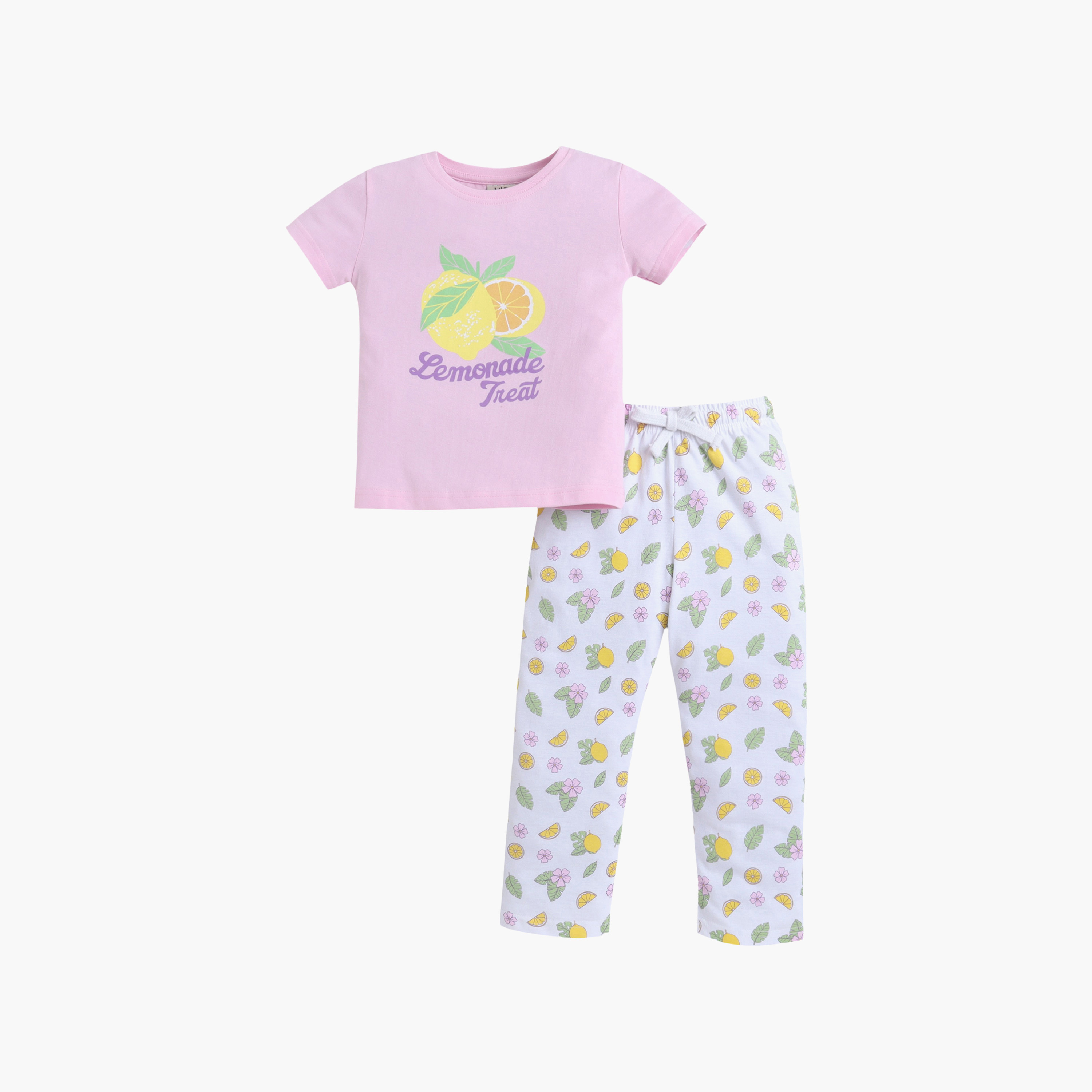Victor and Jane Lemon Printed Cotton T-Shirt & Pajama Set-baby-girls-clothing-nightwear-pyjamasets-image-1