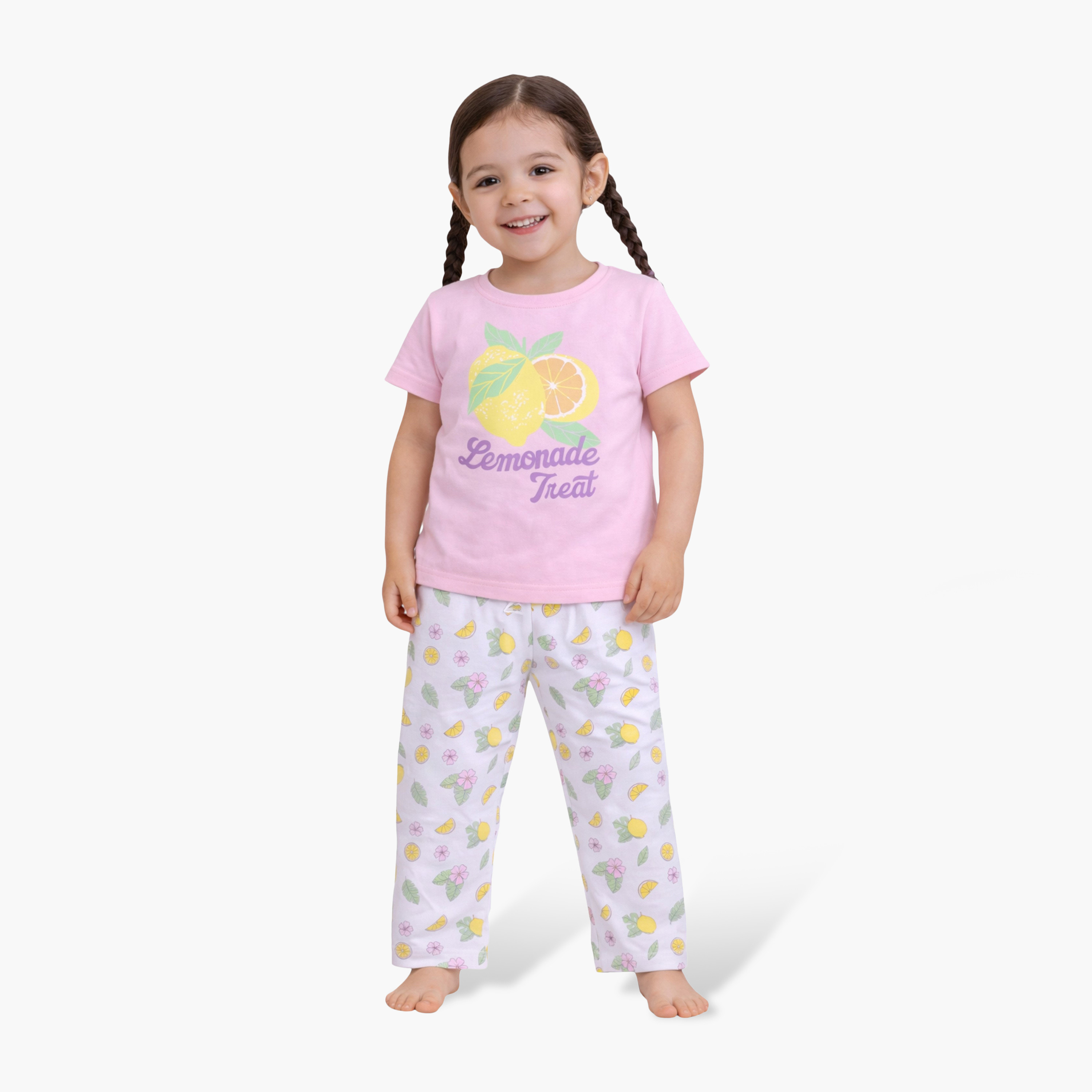 Victor and Jane Lemon Printed Cotton T-Shirt & Pajama Set-baby-girls-clothing-nightwear-pyjamasets-image-2