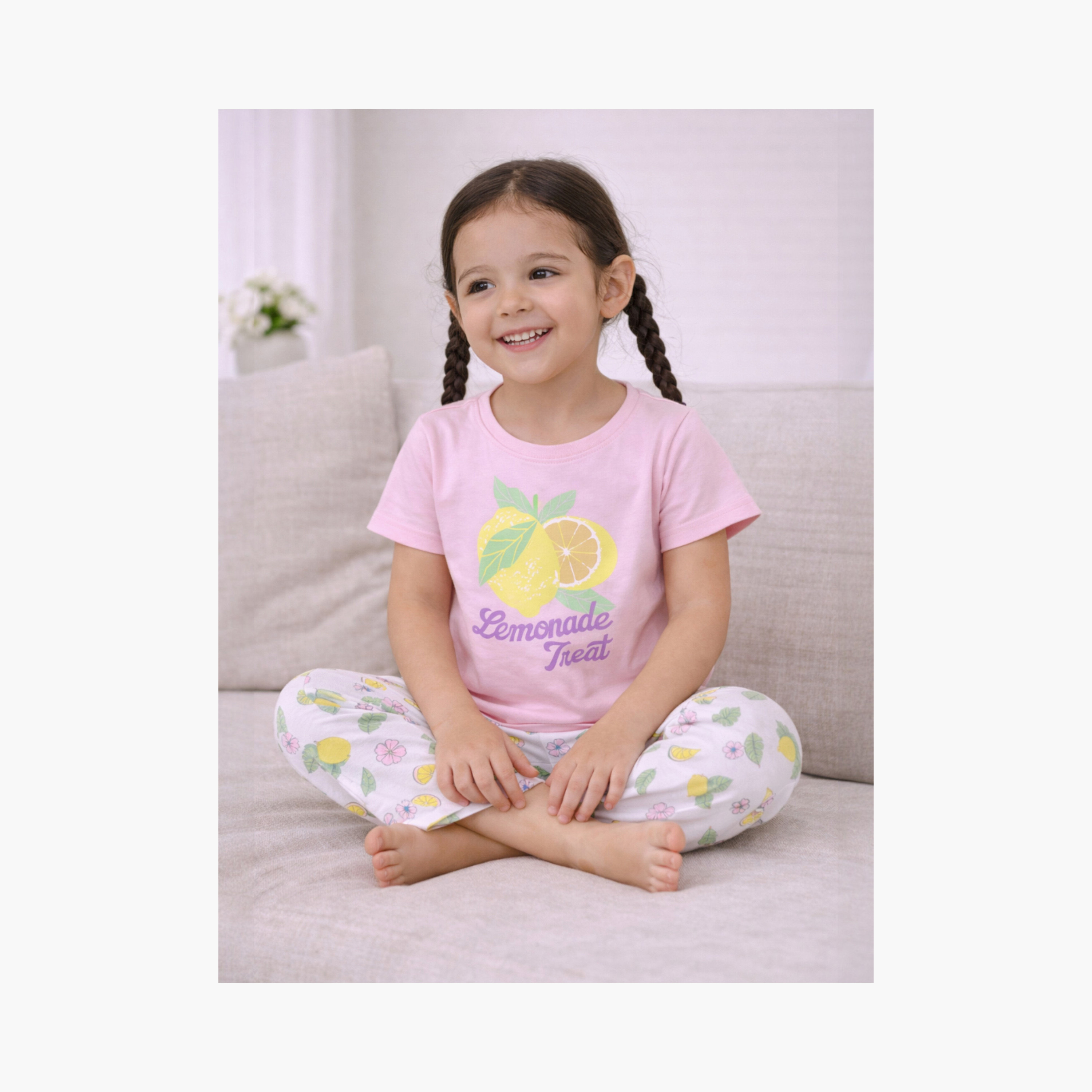 طقم تي شيرت قطني وبيجامة بطبعة ليمون من فيكتور آند جين-baby-girls-clothing-nightwear-pyjamasets-image-5