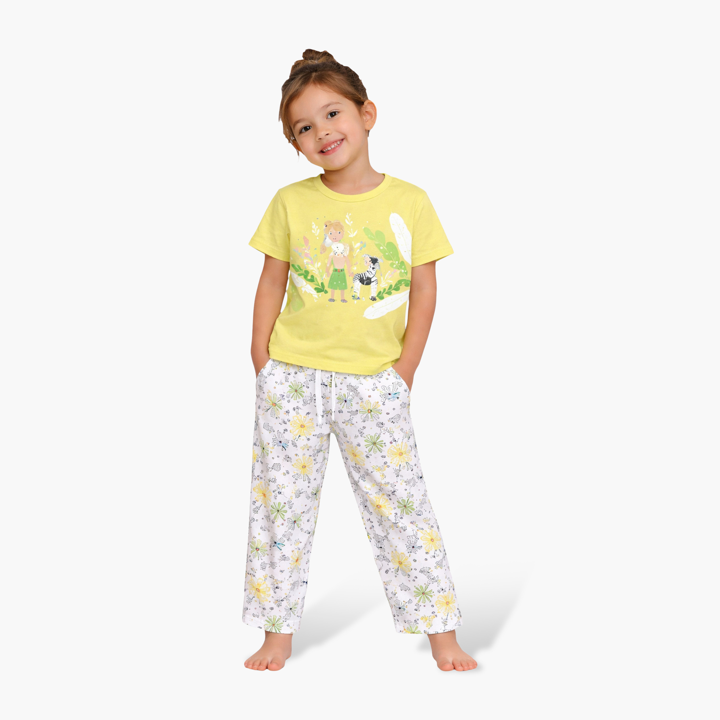 Victor and Jane Nature Printed Cotton T-Shirt & Pajama Set-baby-girls-clothing-nightwear-pyjamasets-image-1
