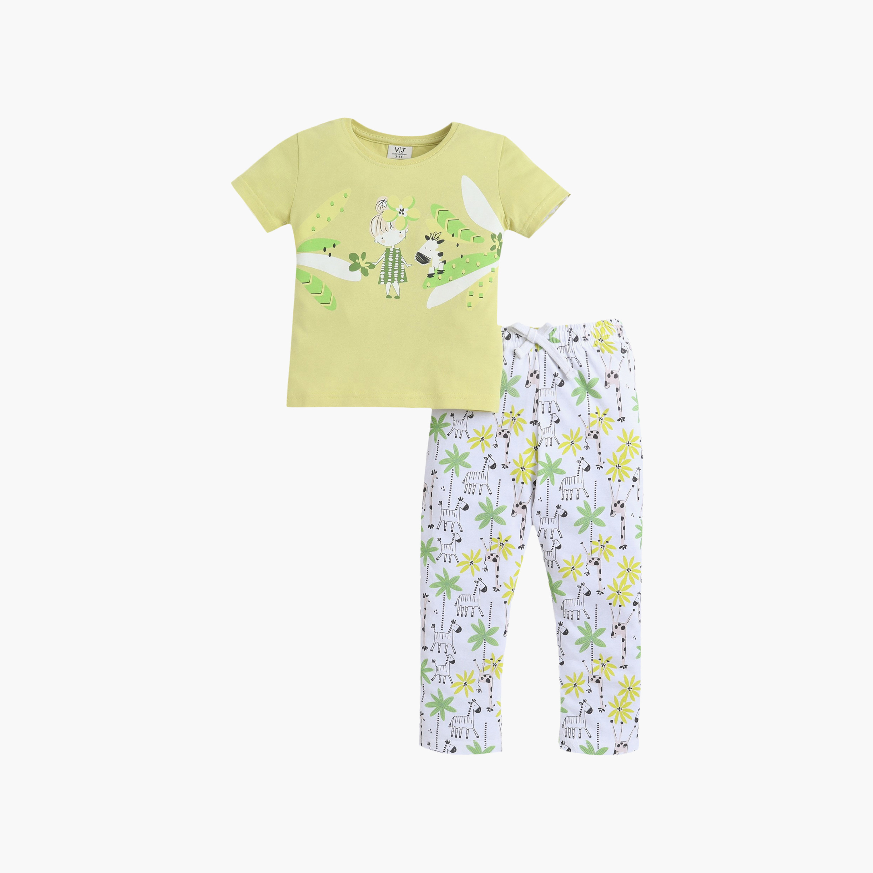 Victor and Jane Nature Printed Cotton T-Shirt & Pajama Set-baby-girls-clothing-nightwear-pyjamasets-image-2