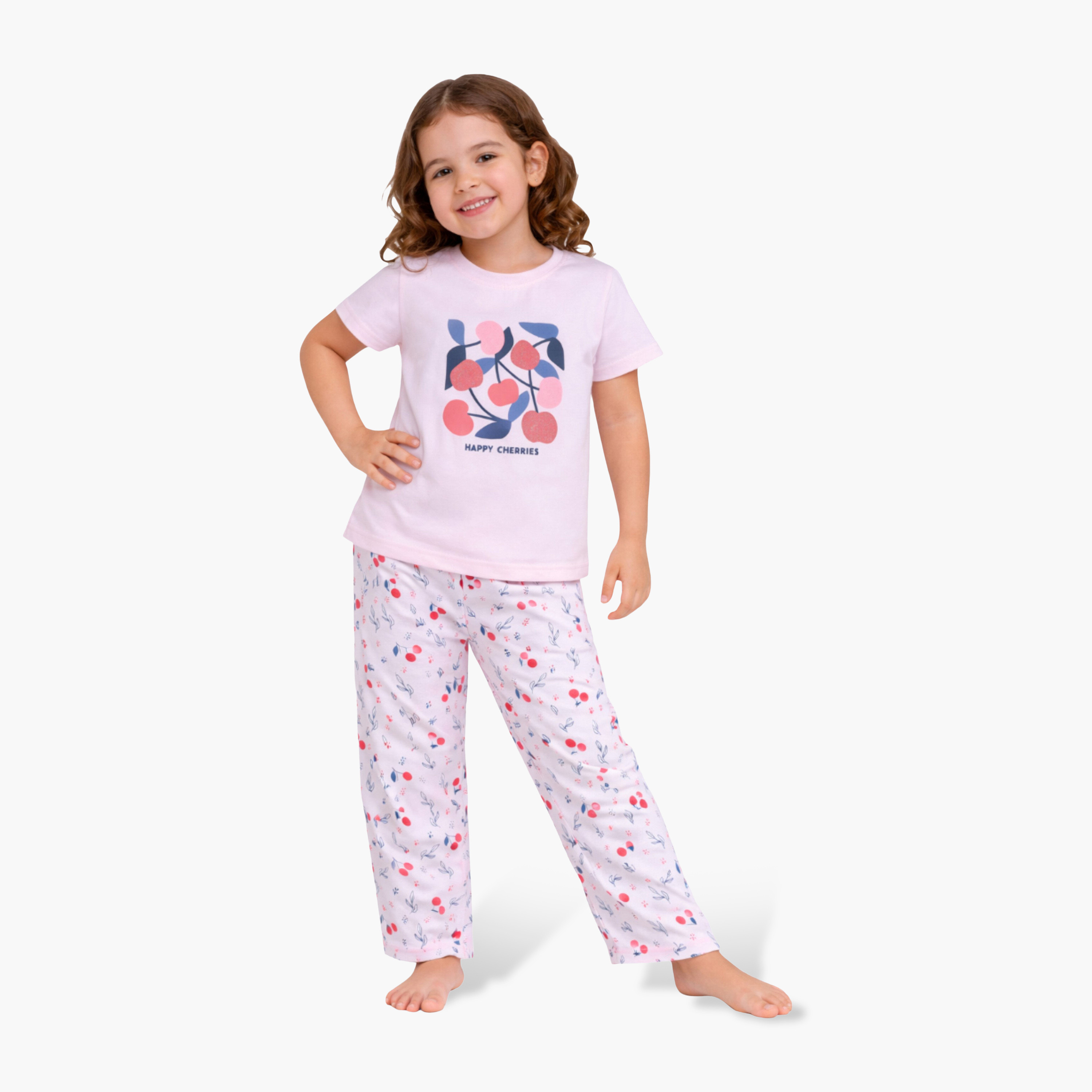 Victor and Jane Cherry Printed Cotton T-Shirt & Pajama Set-baby-girls-clothing-nightwear-pyjamasets-image-1