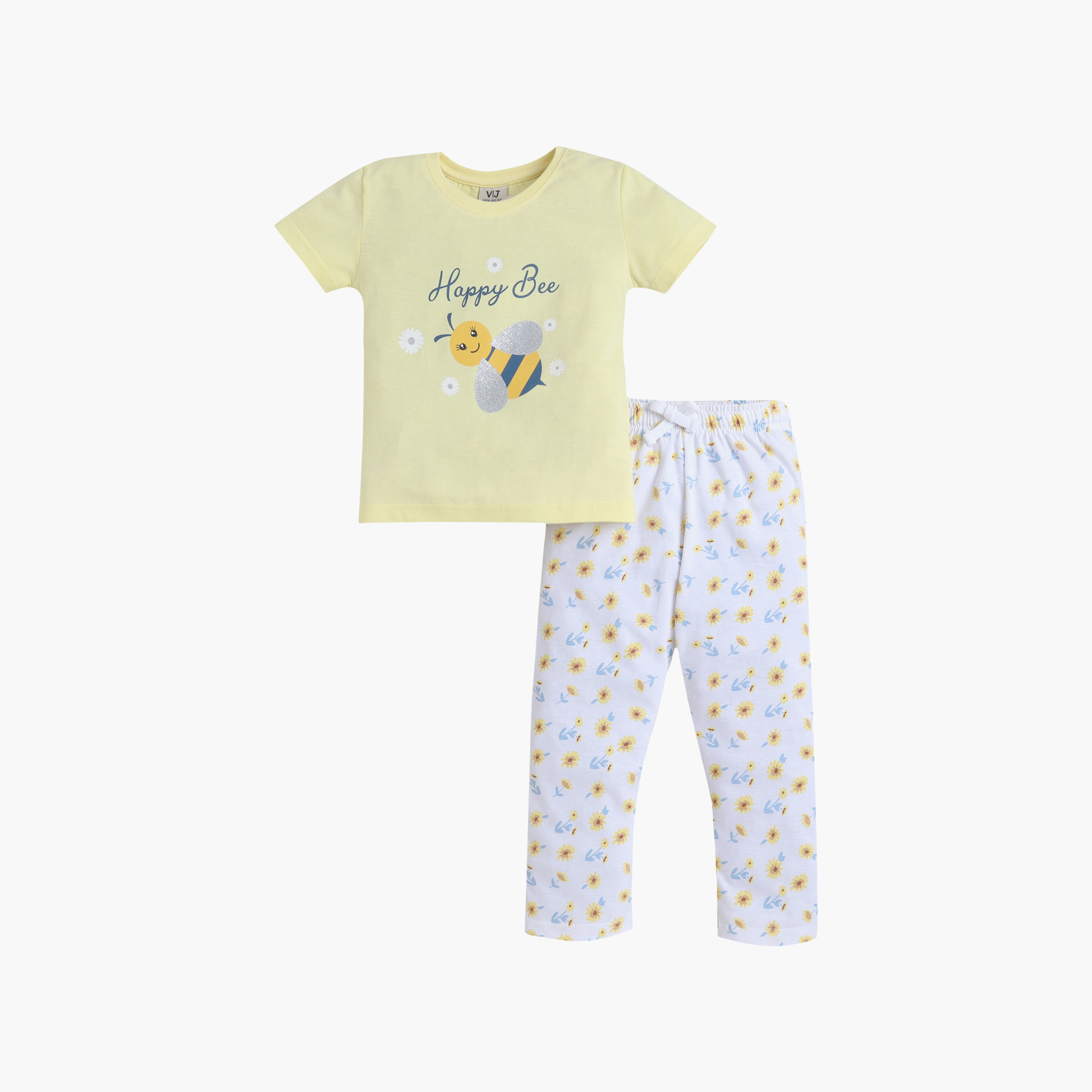 طقم تي شيرت قطني وبيجامة بطبعة نحلة من فيكتور آند جين-baby-girls-clothing-nightwear-pyjamasets-image-2