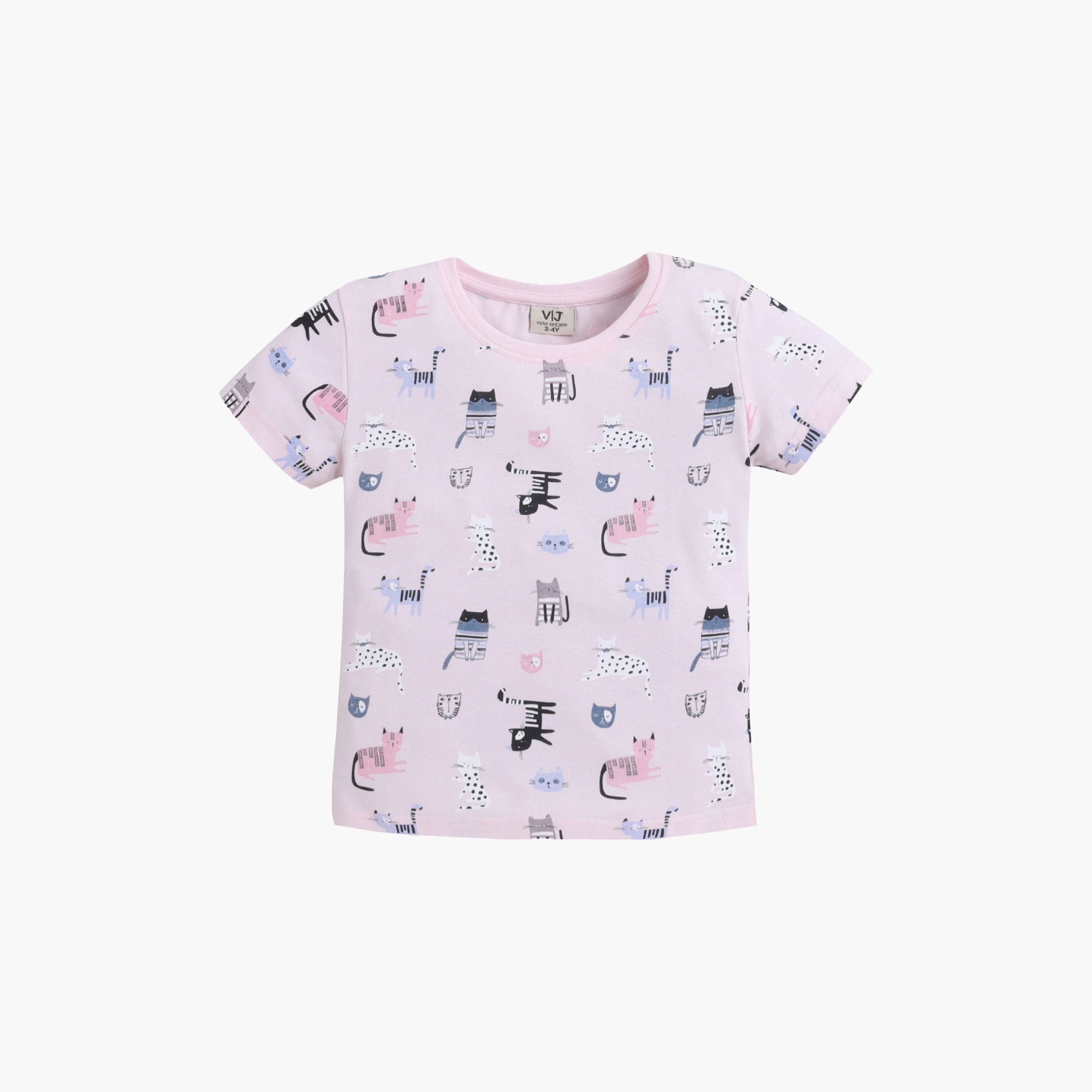 طقم تي شيرت قطني وبيجامة بطبعة قطة من فيكتور آند جين-baby-girls-clothing-nightwear-pyjamasets-image-3