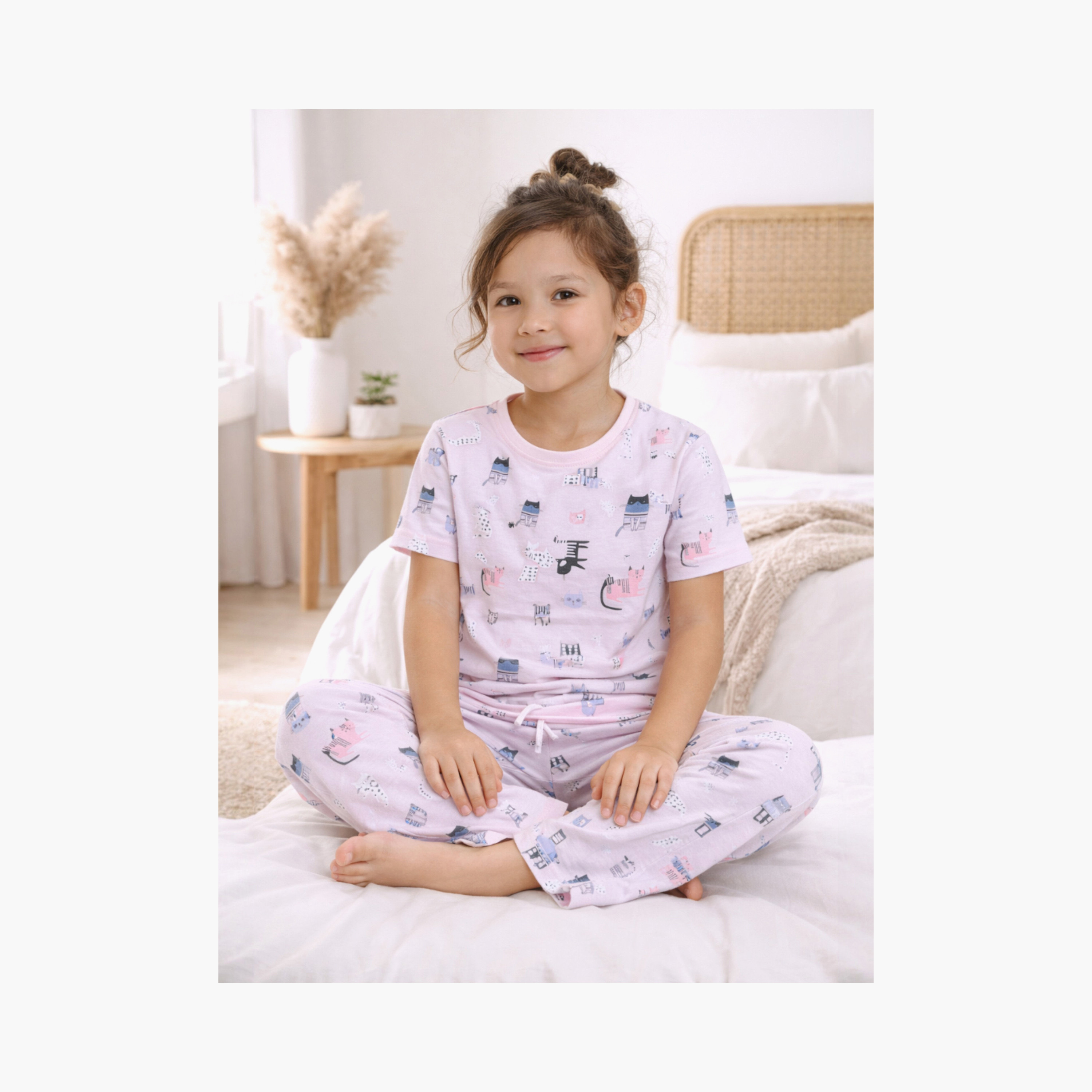 Victor and Jane Cat Printed Cotton T-Shirt & Pajama Set-baby-girls-clothing-nightwear-pyjamasets-image-5