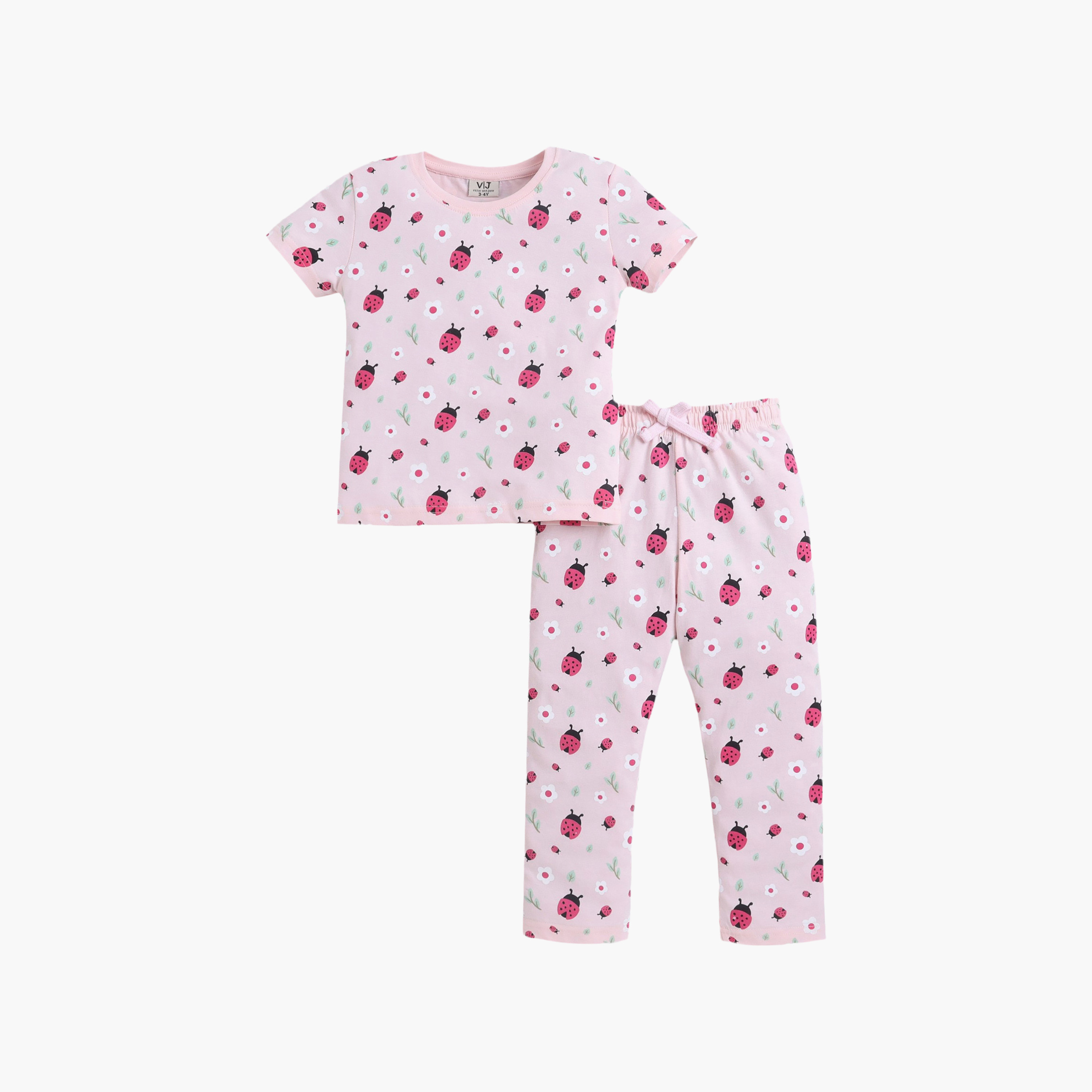 Victor and Jane Strawberry Printed Cotton T-Shirt & Pajama Set-baby-girls-clothing-nightwear-pyjamasets-image-1